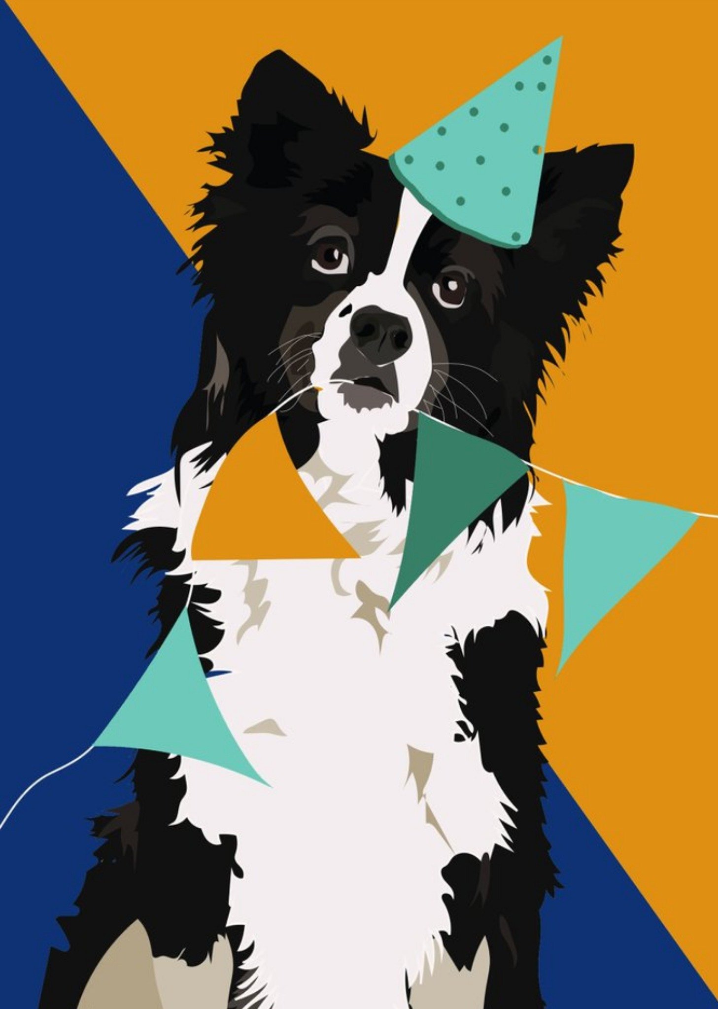 Illustrated Bunting Border Collie Card Ecard