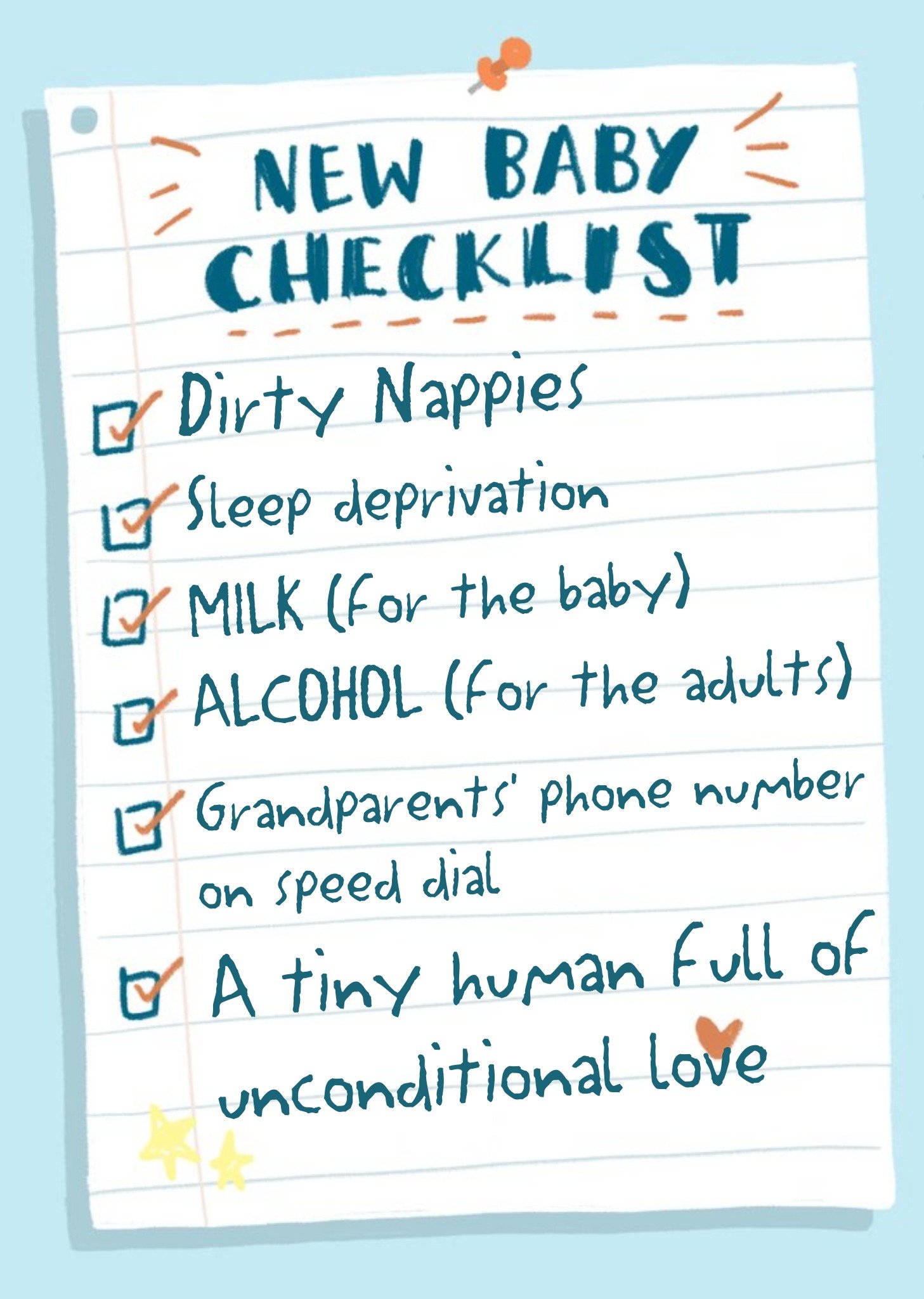 Funny New Baby Checklist Card