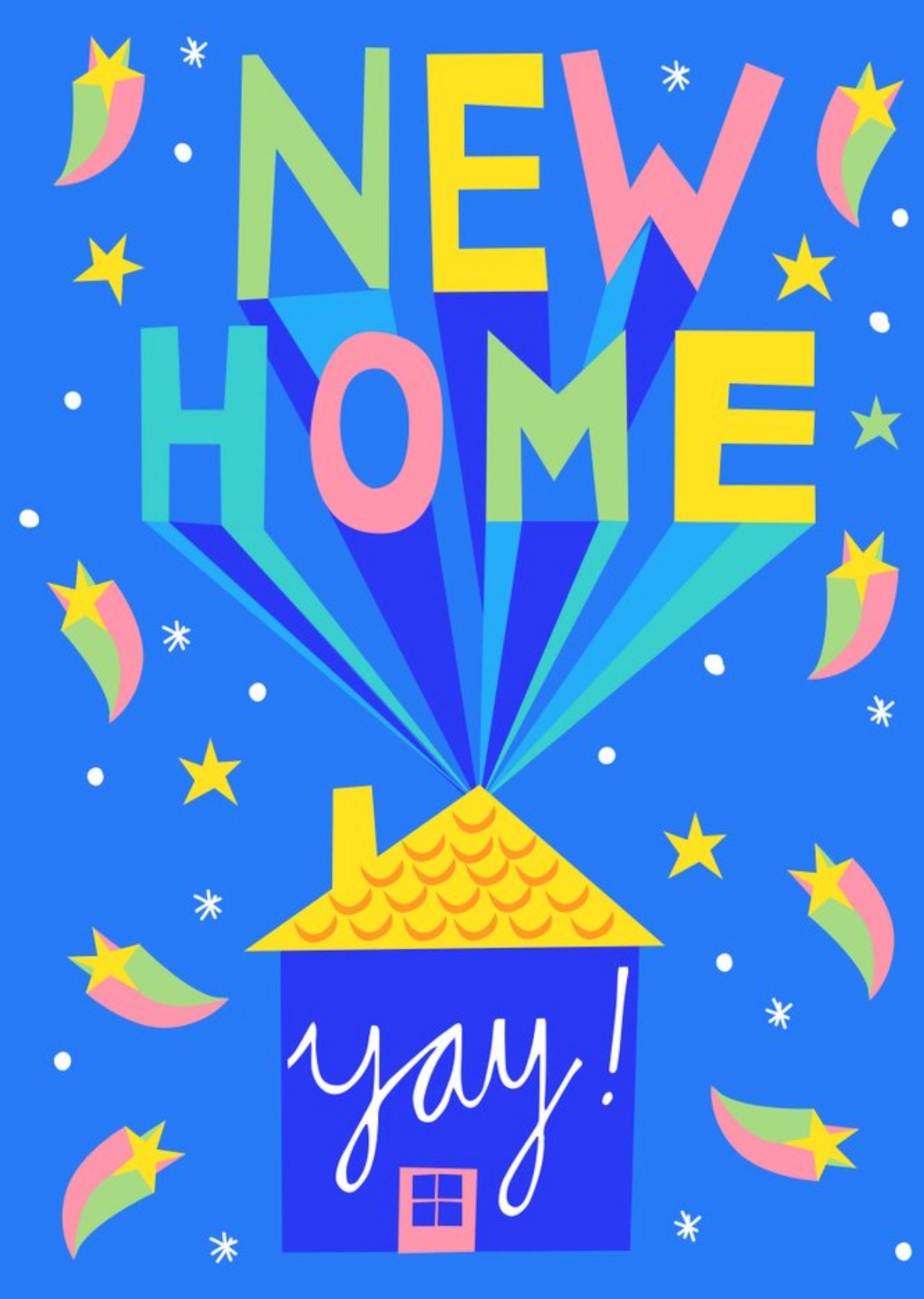 Moonpig Blue Fun Illustrated Stars New Home Card Ecard