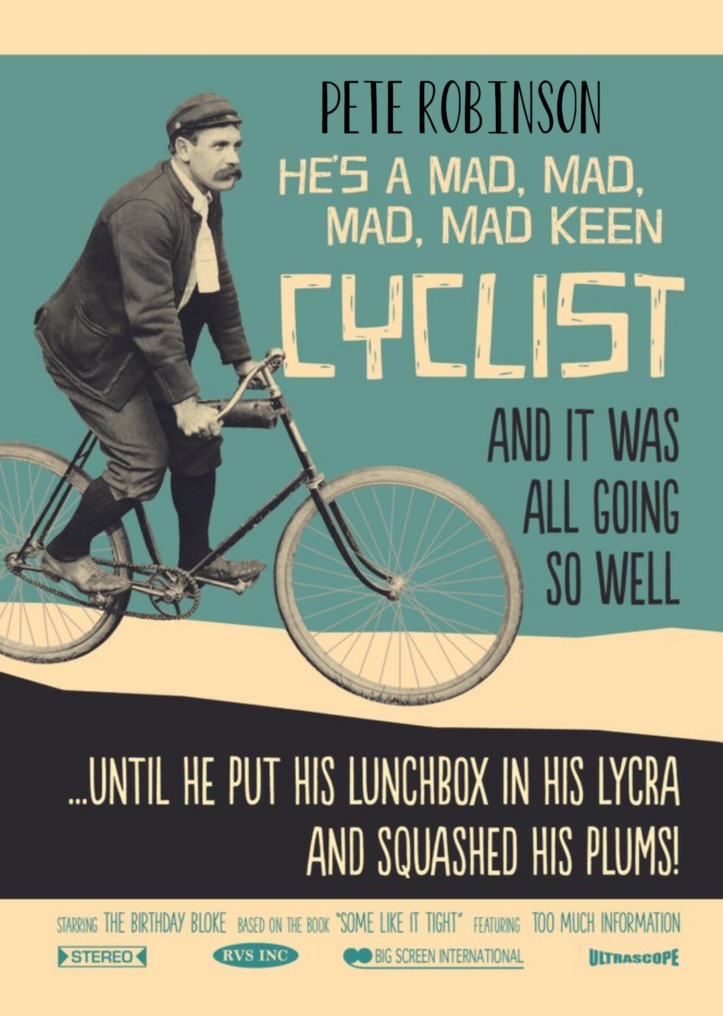Moonpig Retro Vintage Cyclist Personalised Happy Birthday Card, Large