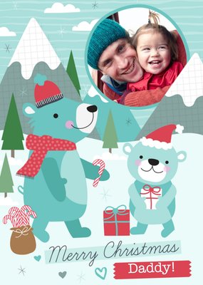 Bear Outing Festive Scene Personalised Photo Upload Merry Christmas Card For Daddy