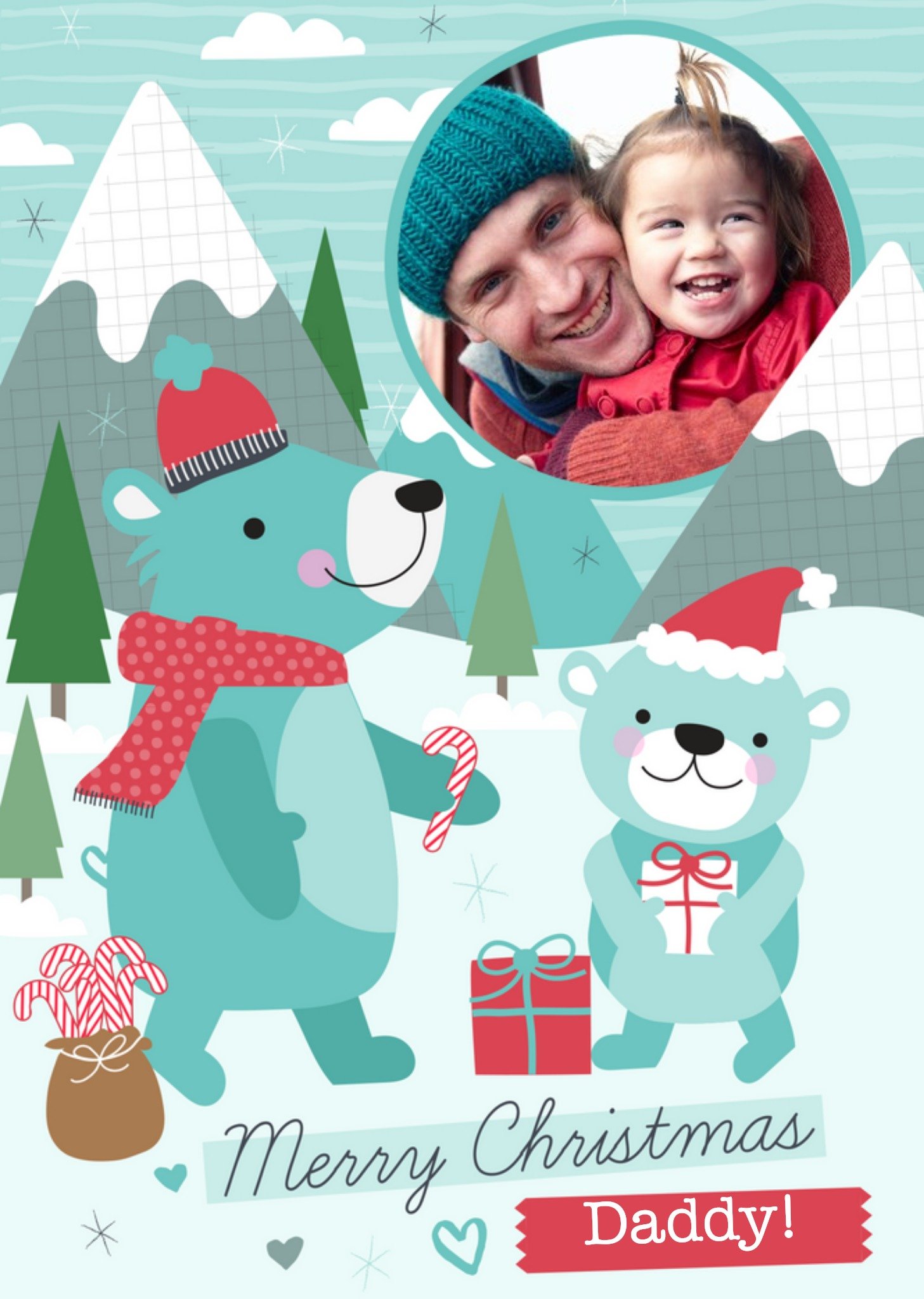 Bear Outing Festive Scene Personalised Photo Upload Merry Christmas Card For Daddy Ecard