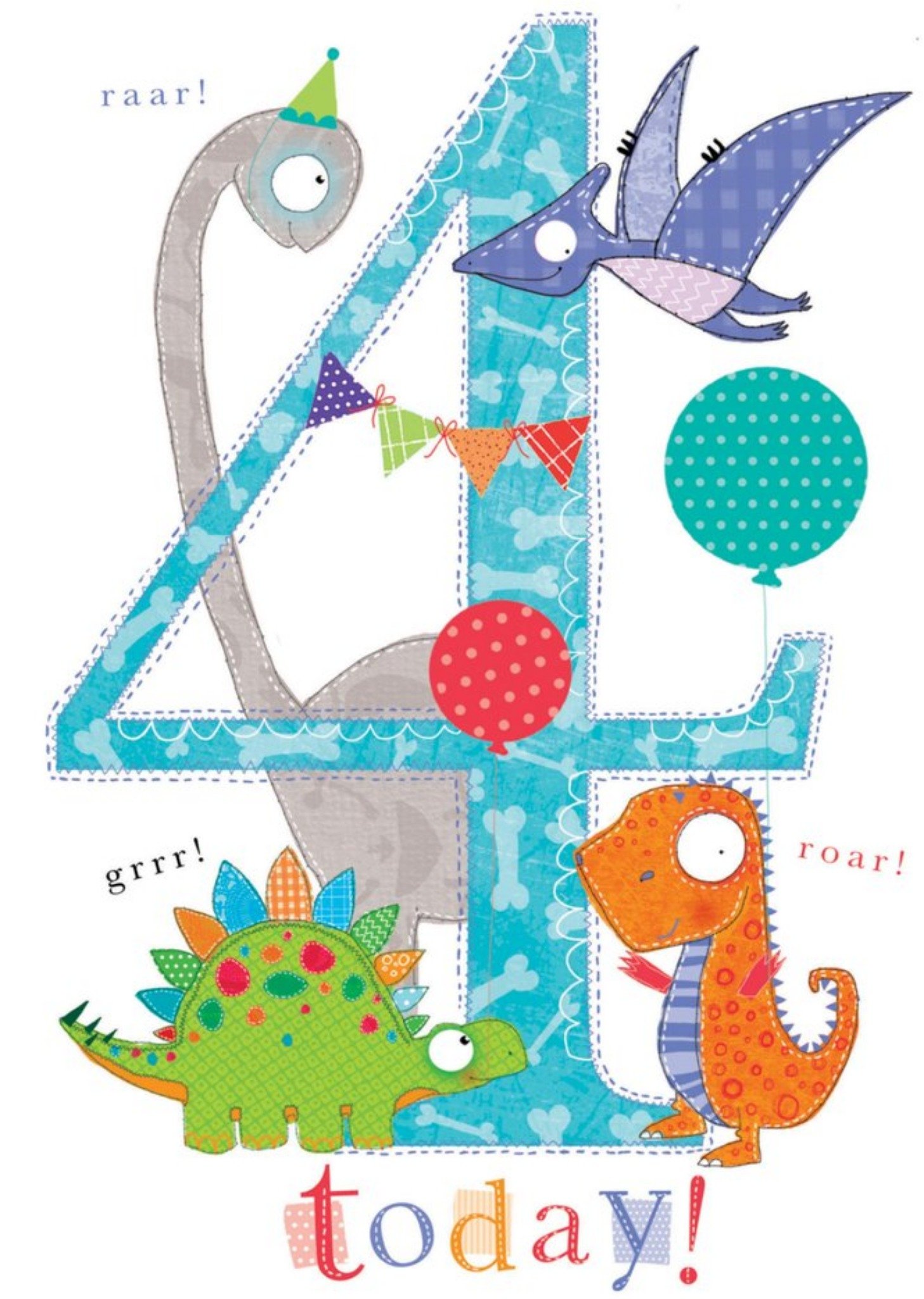 4 Today Cute Dinosaurs Birthday Card