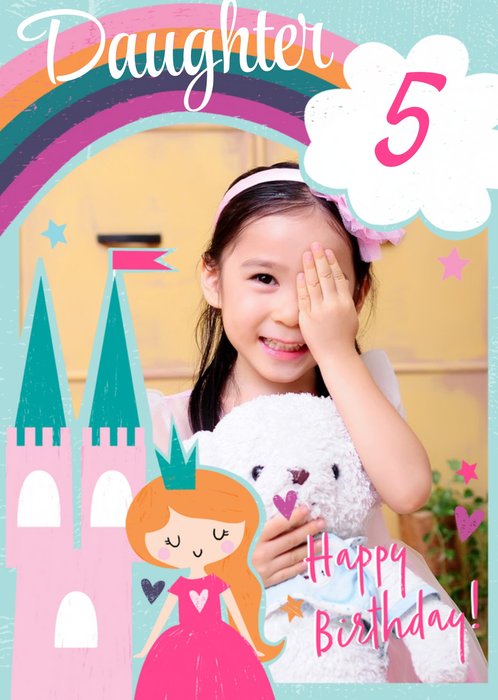 Cute Princess Castle Illustration Photo Upload Boyfriend Birthday Card