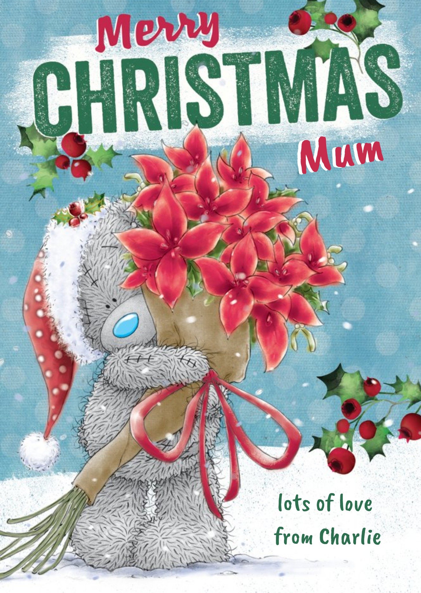 Me To You Tatty Teddy To Mum Poinsettia Bouquet Personalised Christmas Card Ecard