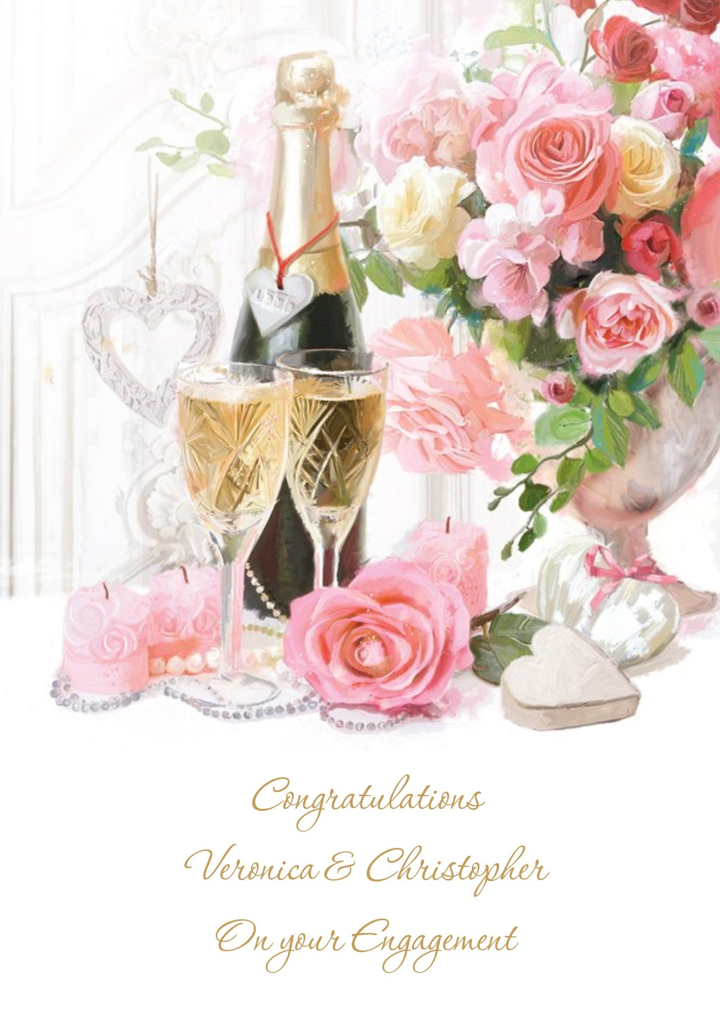 Ling Design Vintage Flowers And Champagne Personalised On Your Engagement Card