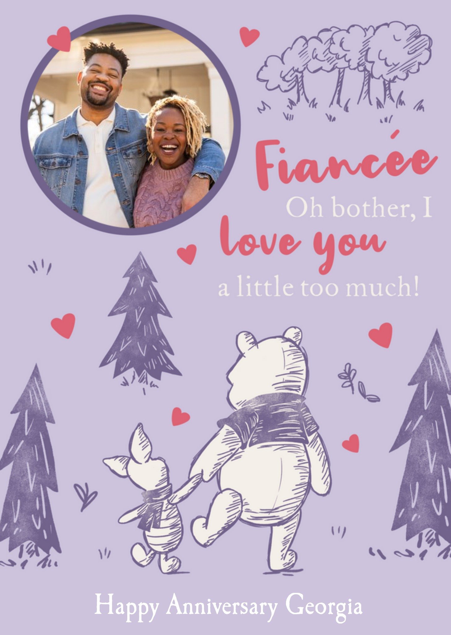 Disney Winnie The Pooh Fiancee I Love You A Little Too Much Photo Upload Anniversary Card, Large