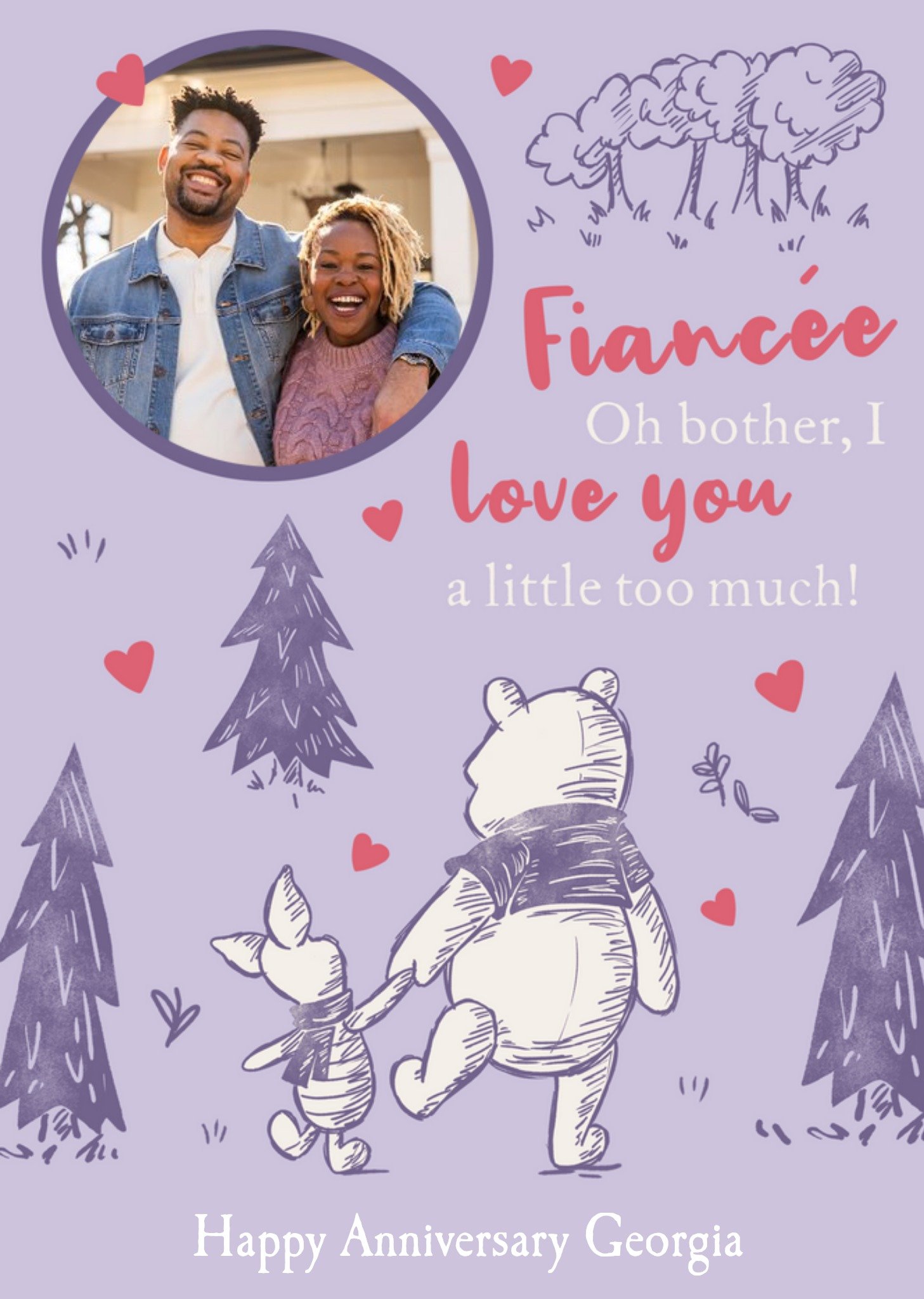 Disney Winnie The Pooh Fiancée I Love You A Little Too Much Photo Upload Anniversary Card Ecard