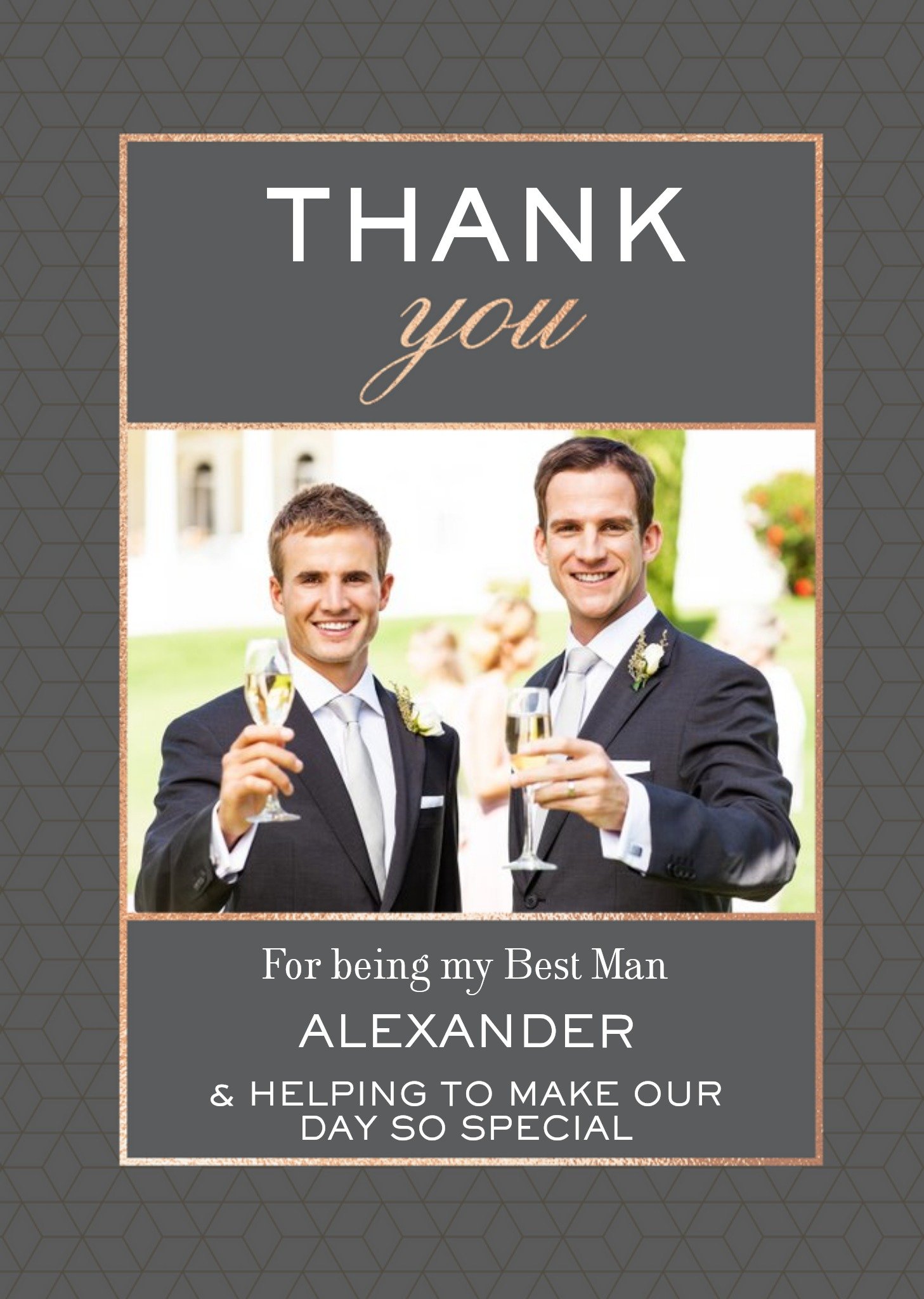 Geometric Pattern Graphic Typographic Wedding Thank You For Being My Best Man Photo Upload Card, Standard