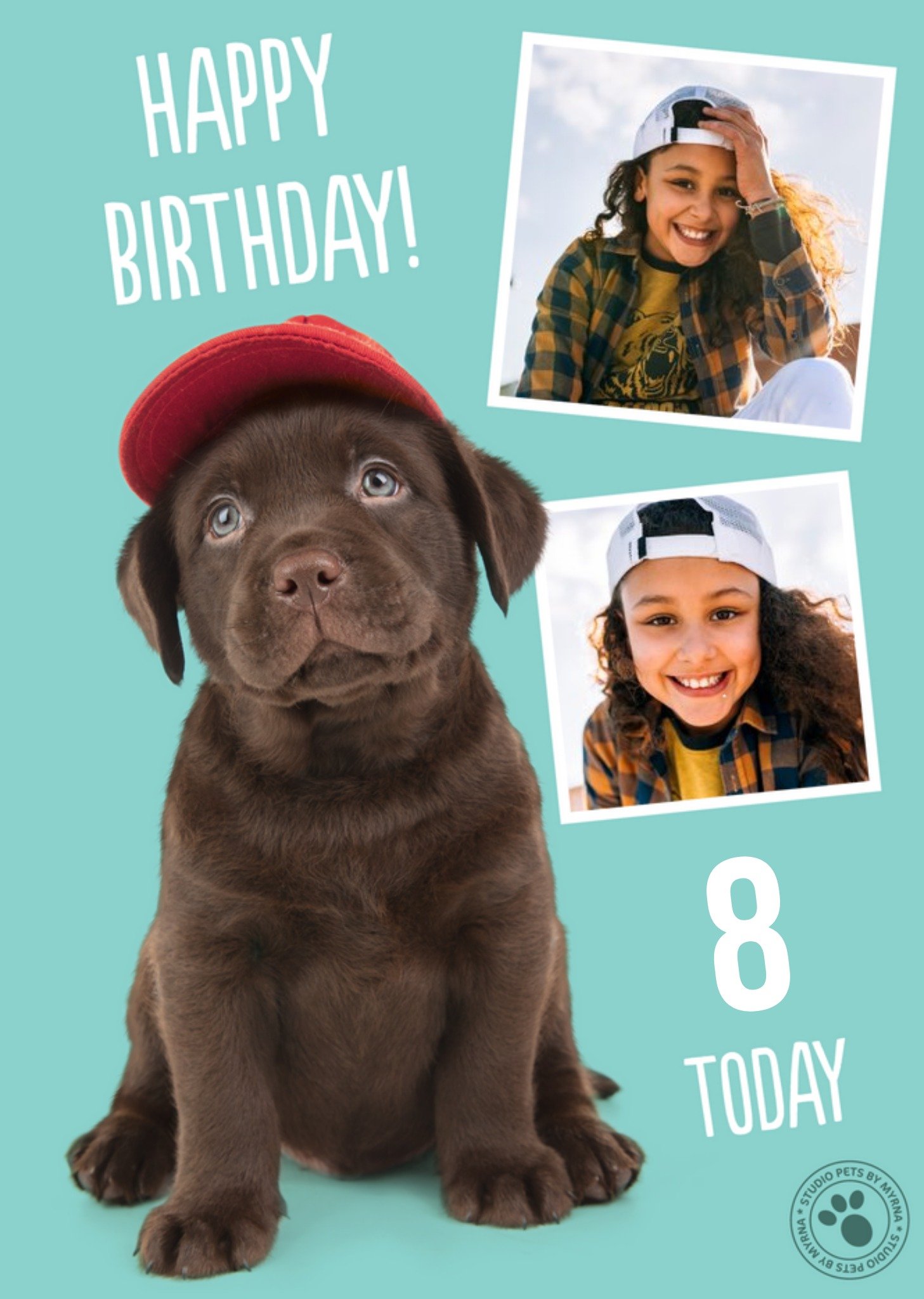 Studio Pets Puppy 8 Today Photo Upload Birthday Card, Large
