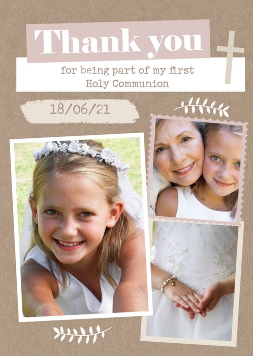 Craft Paper Style Photo Upload Thank You First Holy Communion Card