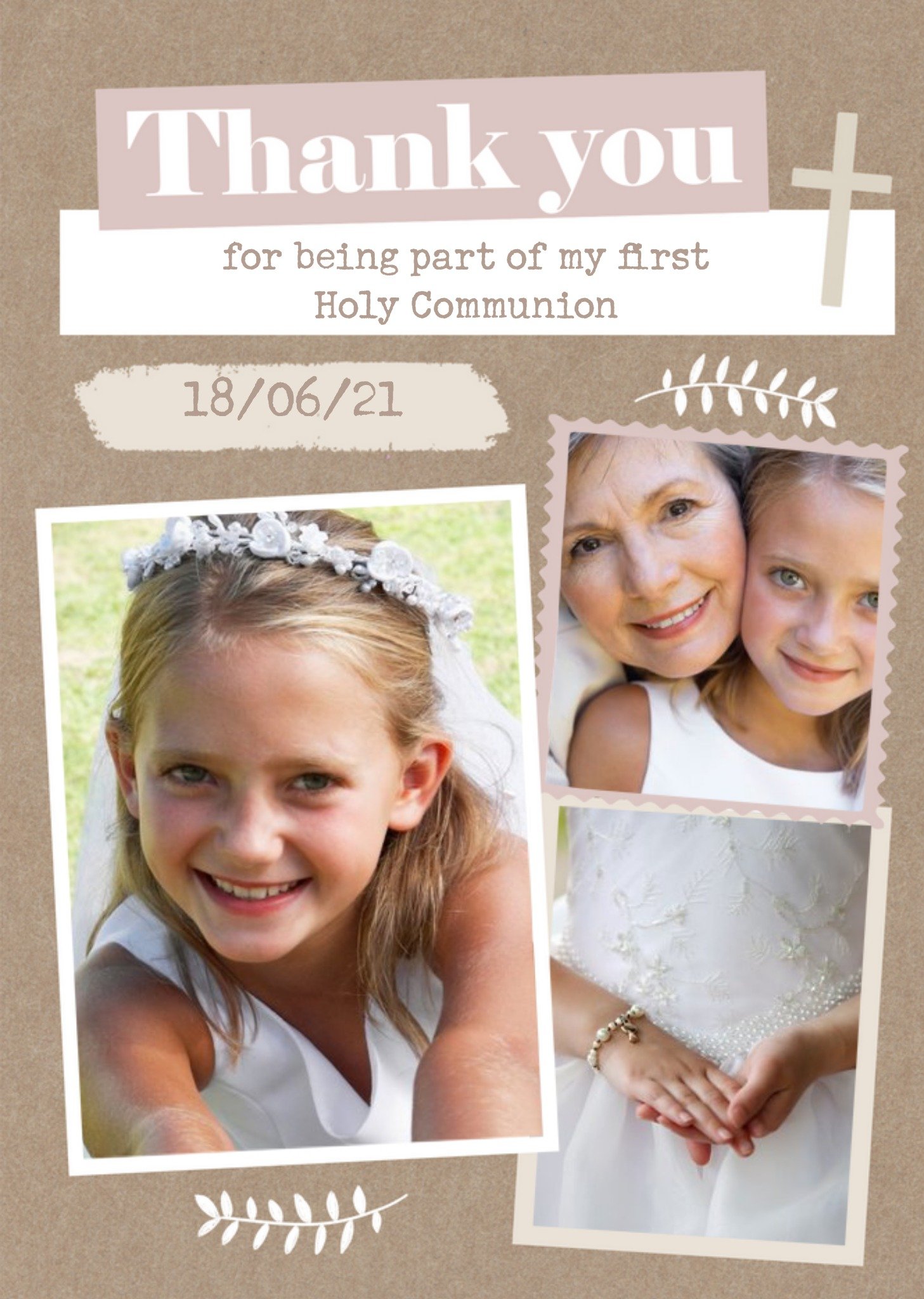 Craft Paper Style Photo Upload Thank You First Holy Communion Card Ecard