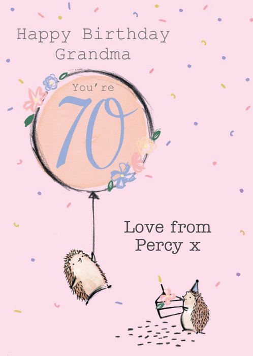 Illustration Of Two Cute Hedgehogs Grandma's Sevenieth Birthday Card