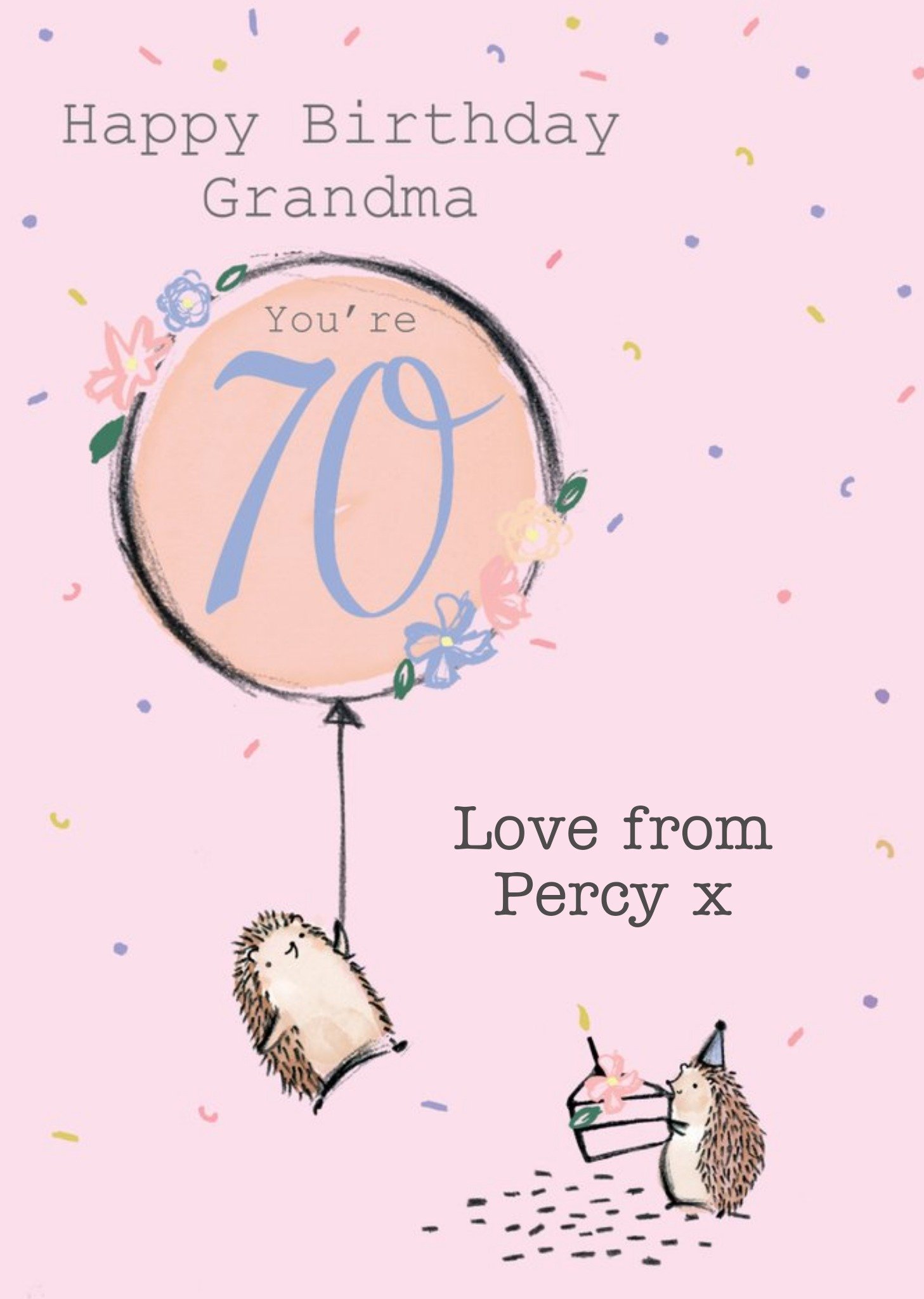 Illustration Of Two Cute Hedgehogs Grandma's Sevenieth Birthday Card Ecard