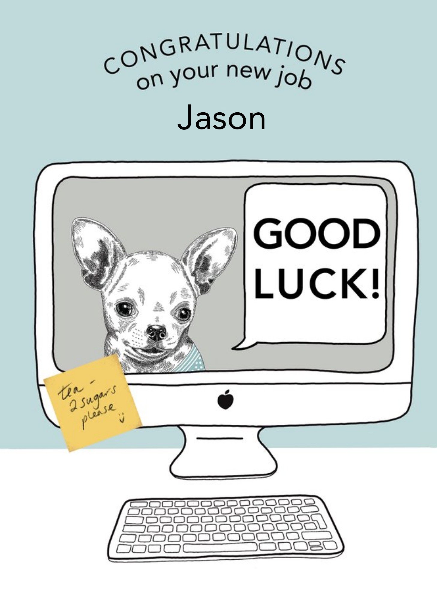 Moonpig Dotty Dog Art Illustrated Mac Computer Dog New Job Card, Large