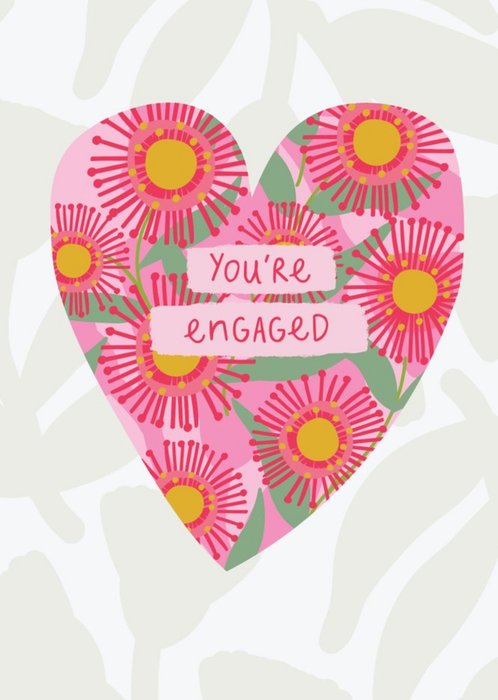 Cute Illustrated Floral Patterned Heart Engagement Card