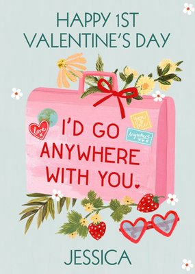 Illustration Of A Pink Luggage Bag Valentine's Day Card