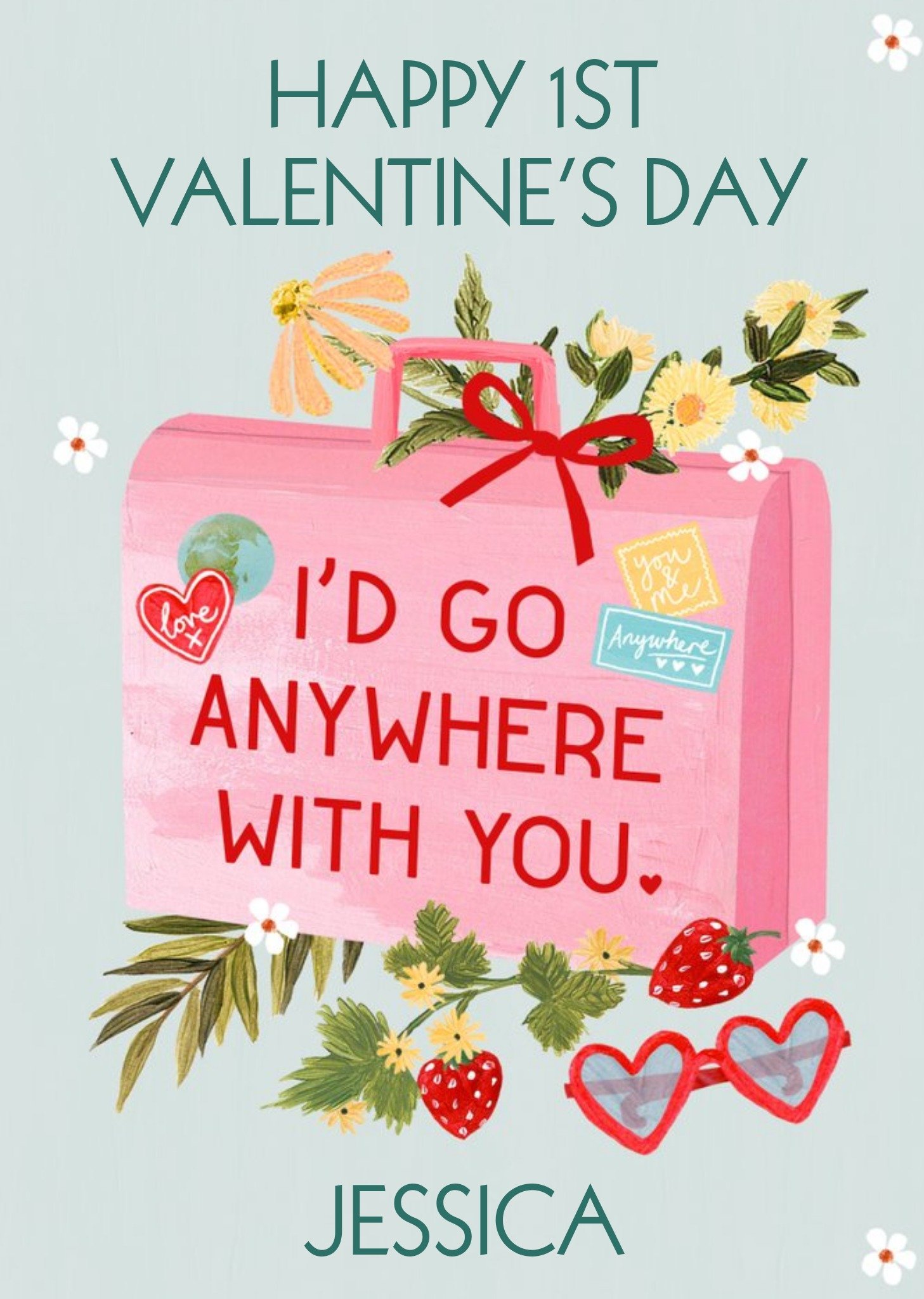 Illustration Of A Pink Luggage Bag Valentine's Day Card Ecard