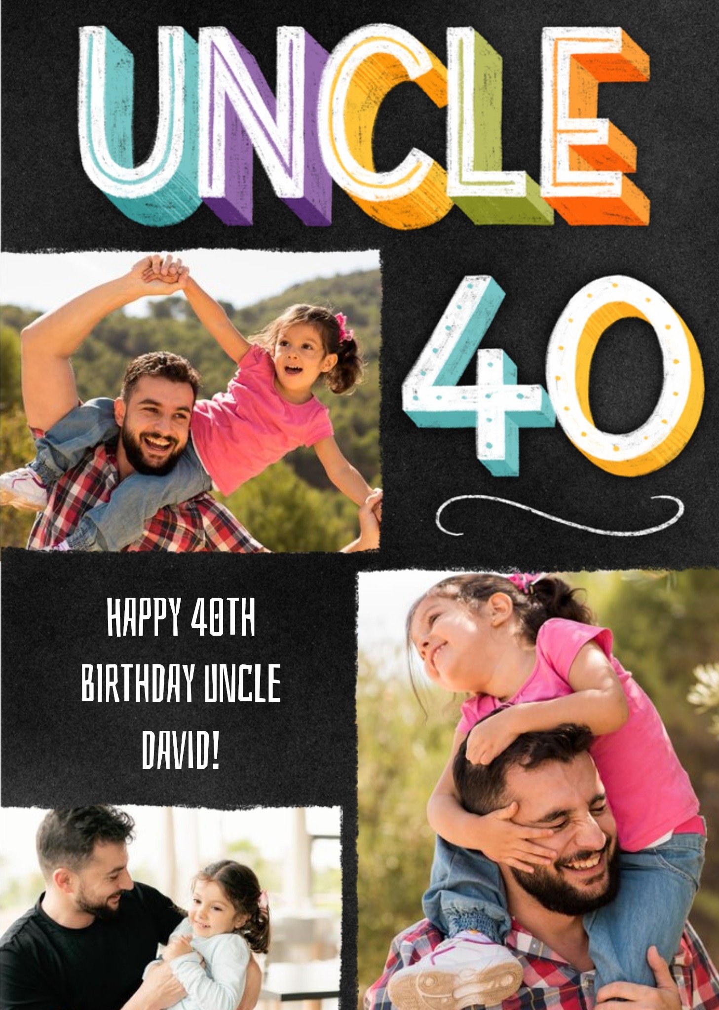 Unlce 40th Typographic Photo Upload Birthday Card Ecard