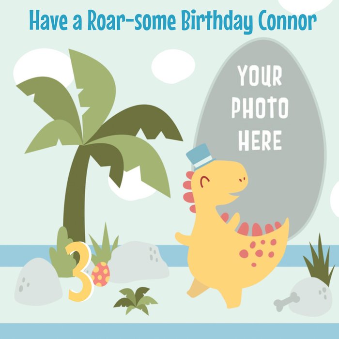 Cartoon Dinosaur Have A Roar-Some Birthday Photo Card