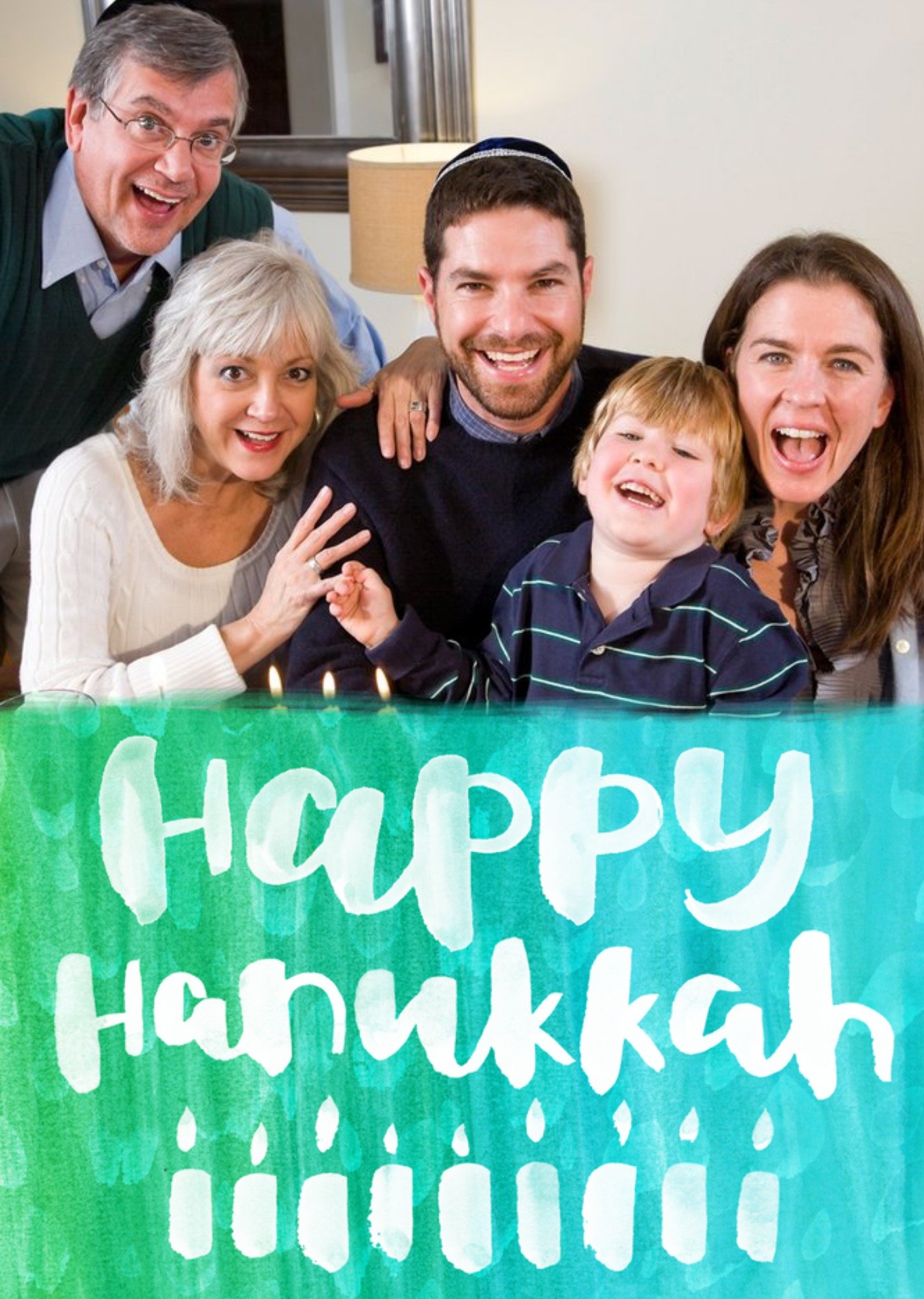 Moonpig Bright Watercolour Personalised Happy Hanukkah Photo Card, Large