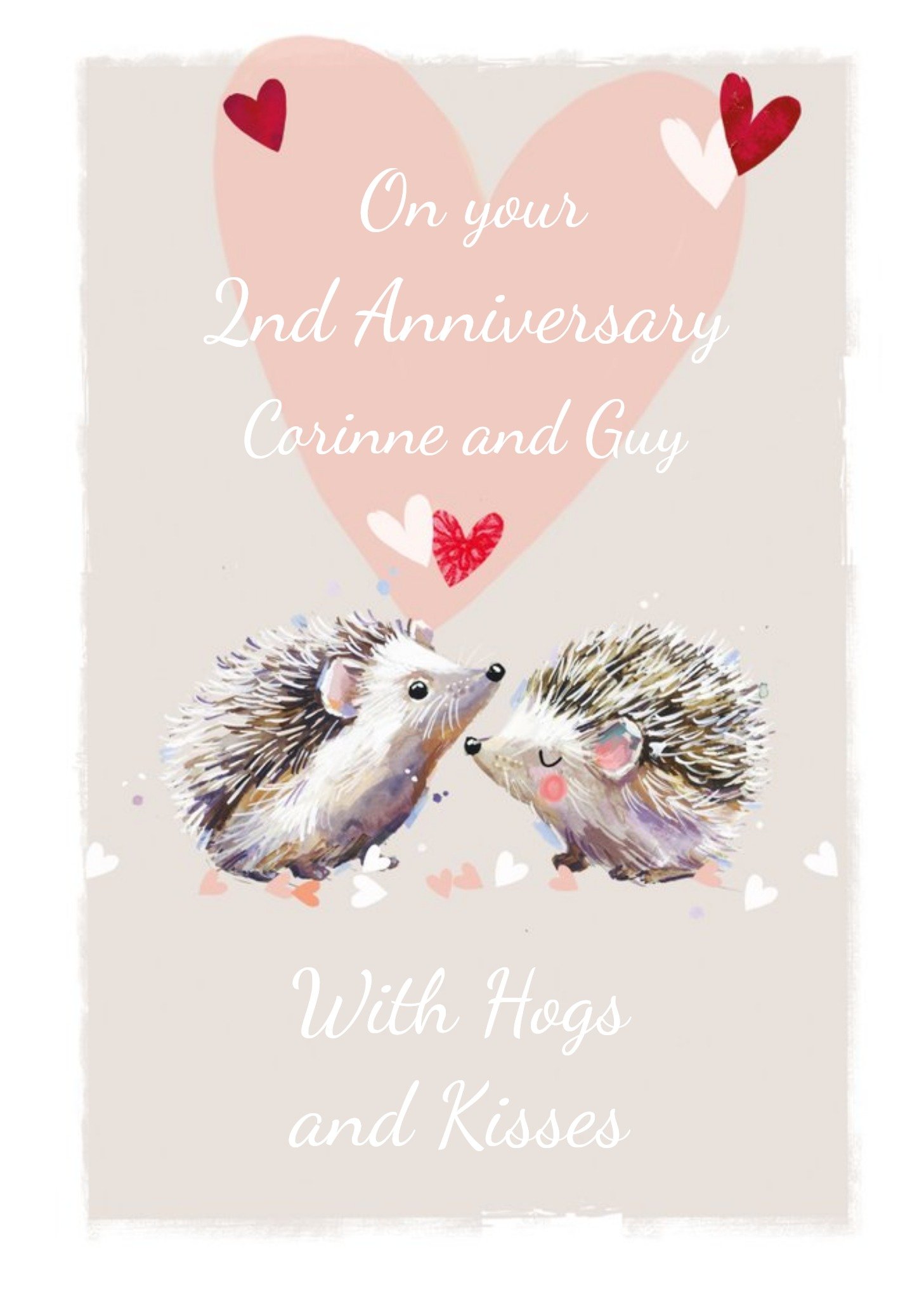 Ling Design Hogs And Kisses Hedgehogs 2nd Anniversary Card, Large