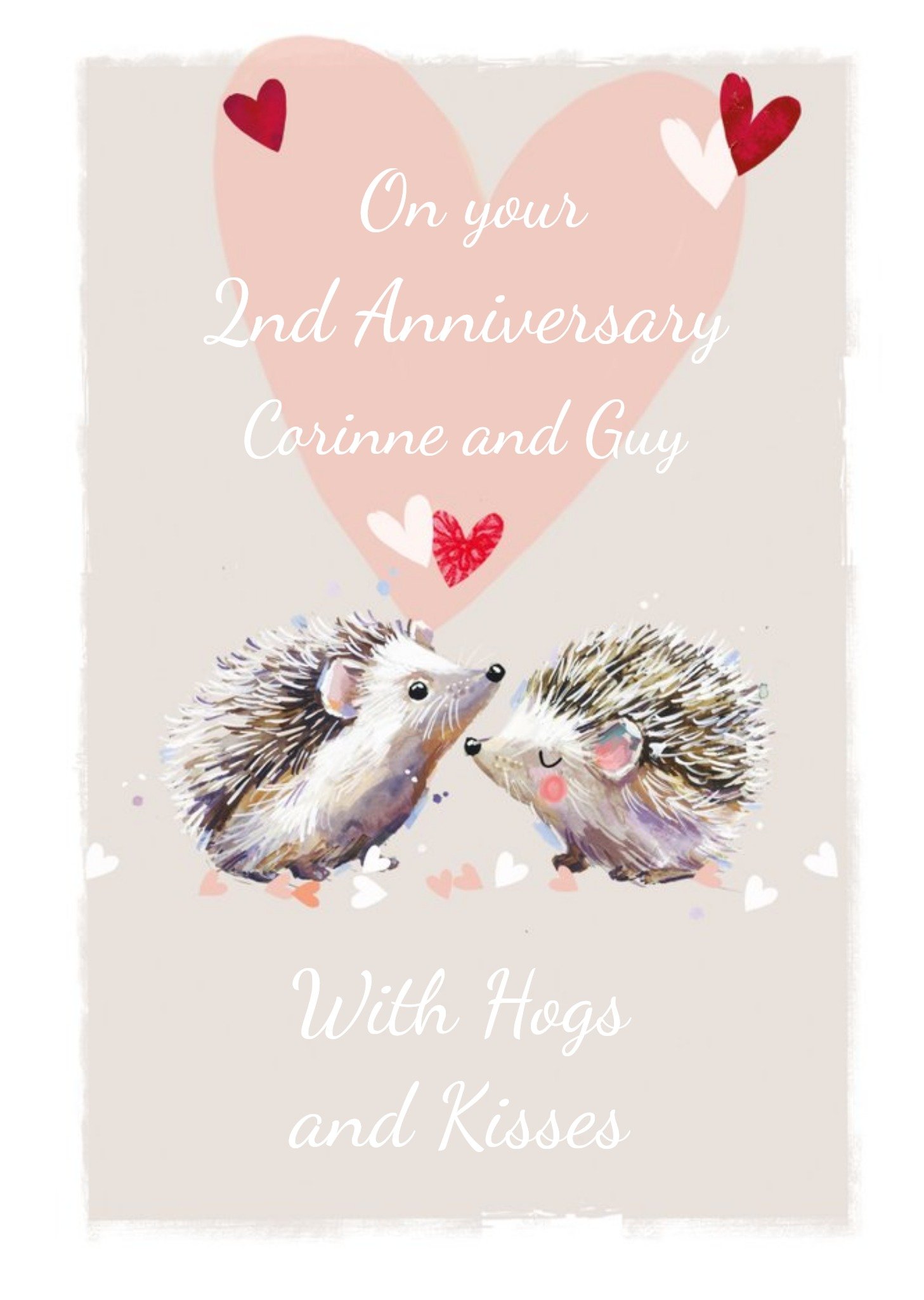 Ling Design Hogs And Kisses Hedgehogs 2nd Anniversary Card