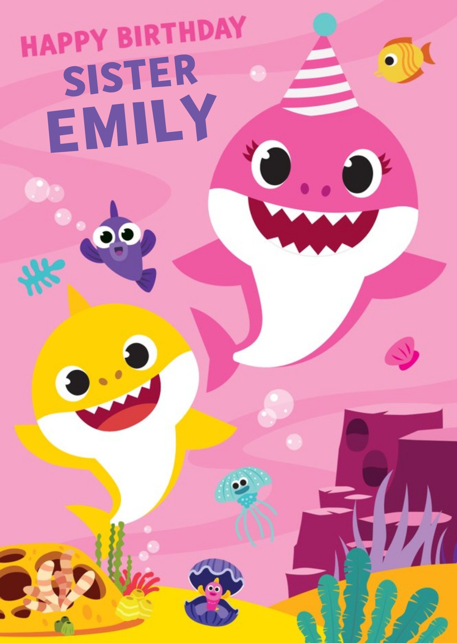 Baby Shark Song Kids Sister Happy Birthday Card