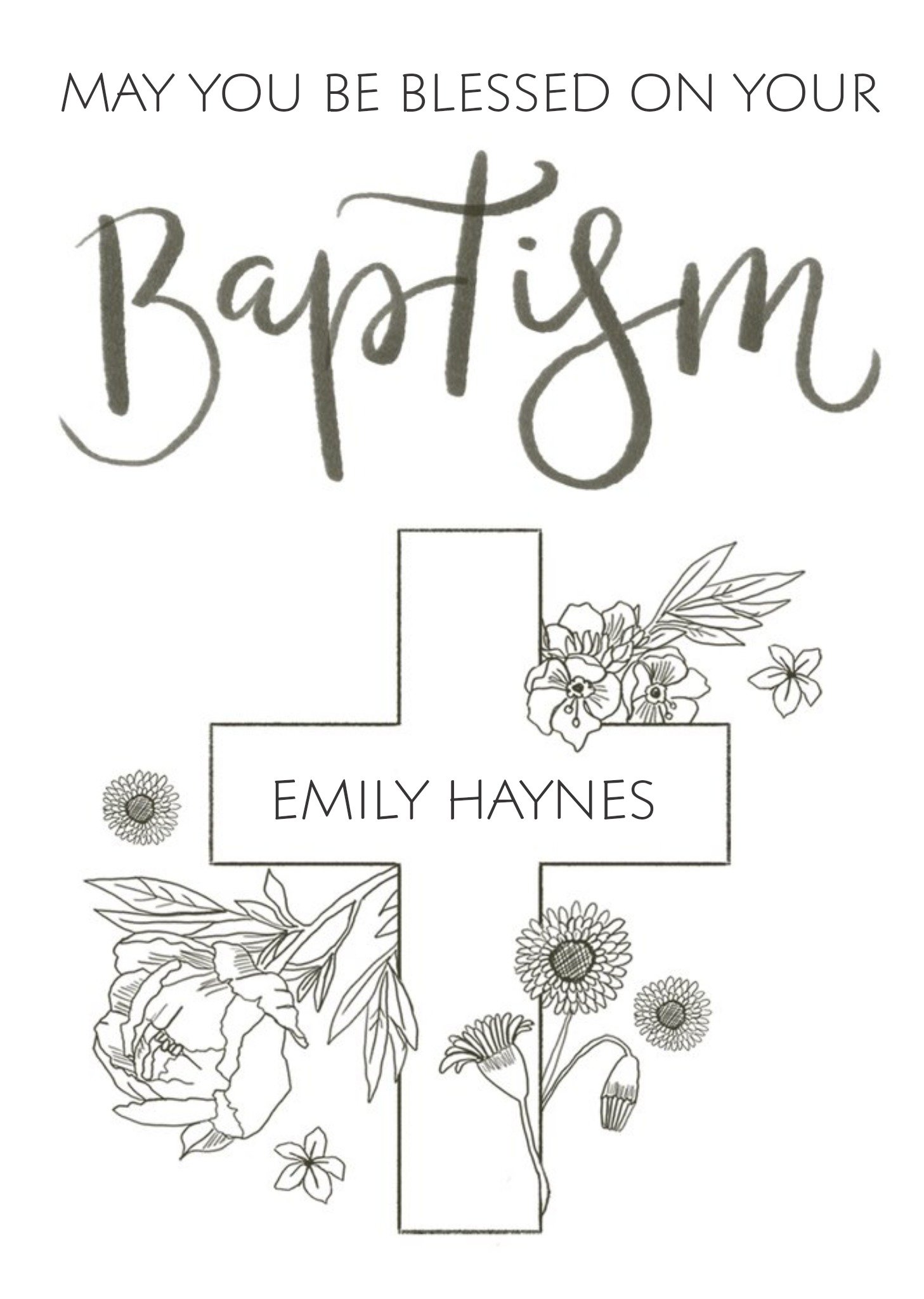 Okey Dokey Design Line Drawing Baptism Floral Card Ecard