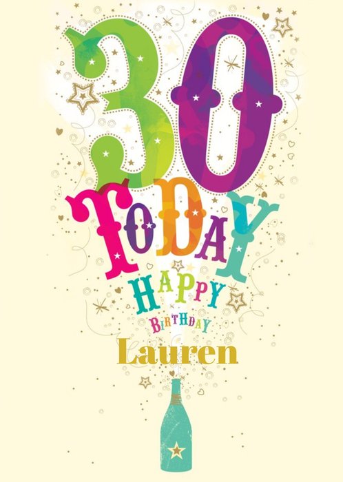 Colourful Lettering 30 Today Personalised Birthday Card