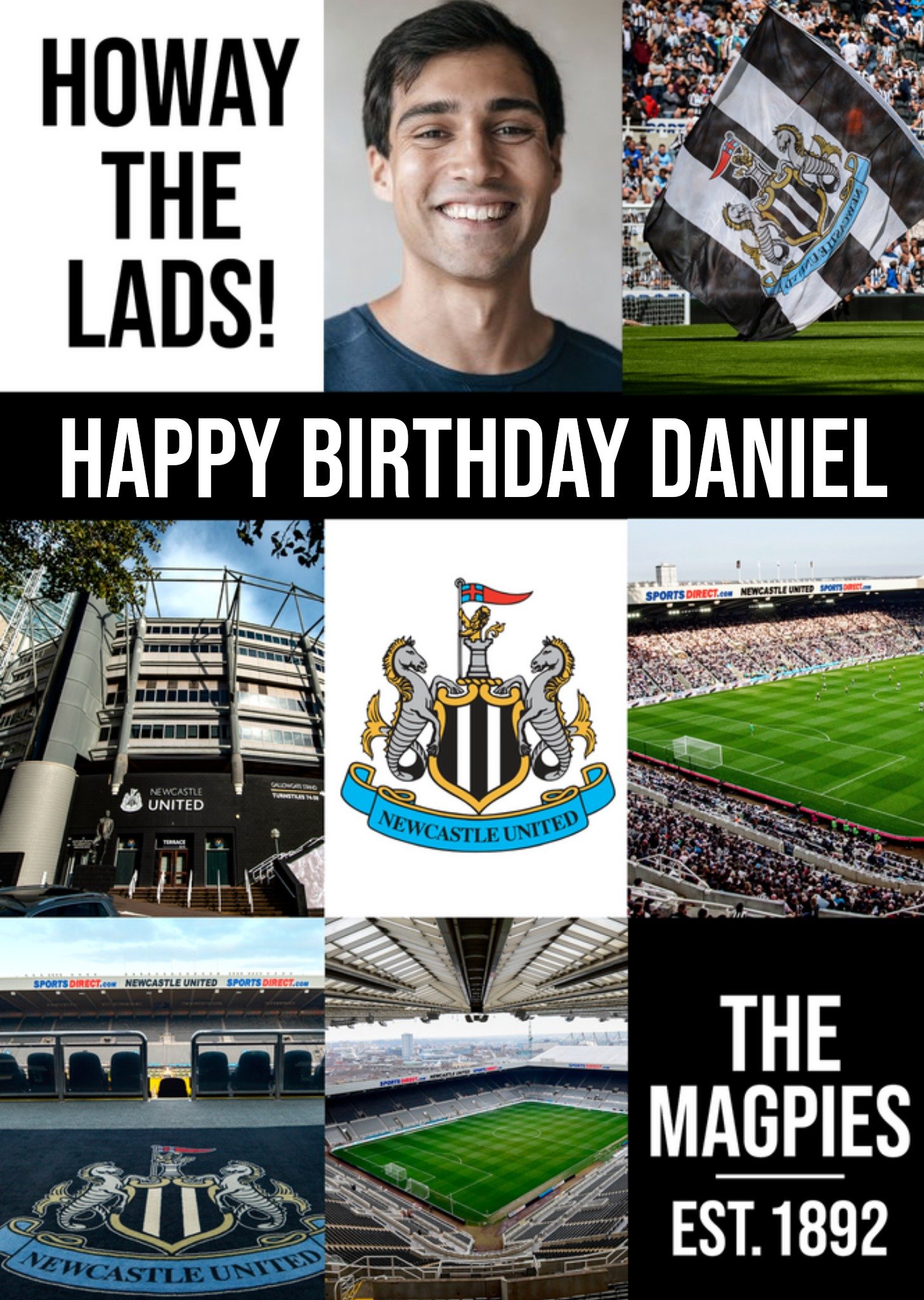 Moonpig Newcastle Fc Football Stadium Photo Upload Birthday Card, Large