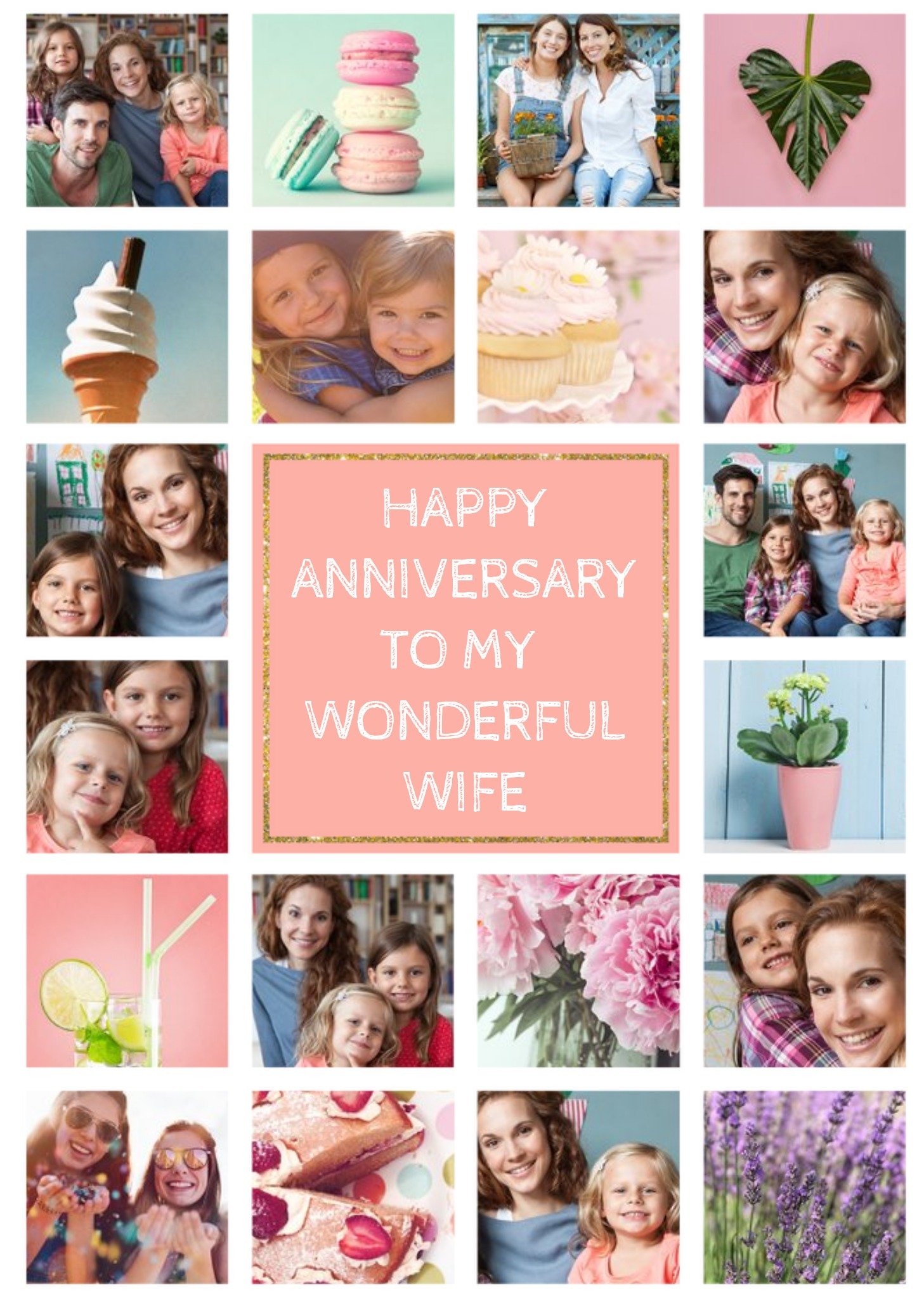 Wonderful Wife 20 Photo Upload Anniversary Card