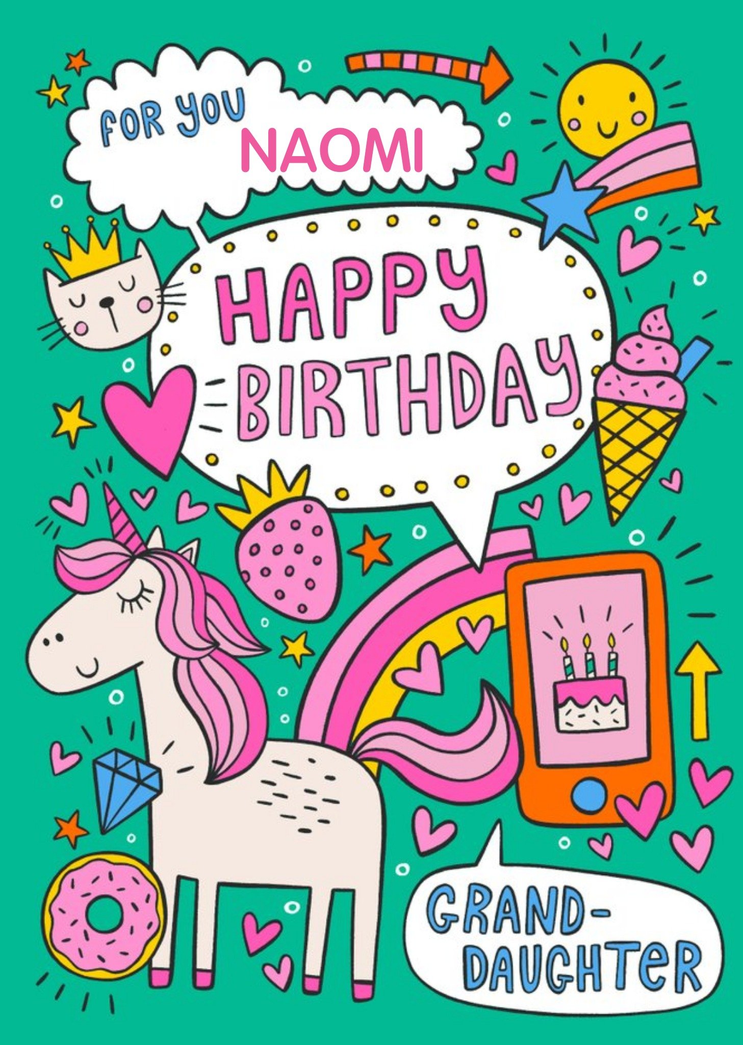Love Hearts Damien Barlow Illustration Birthday Granddaughter Photo Upload Irish Card