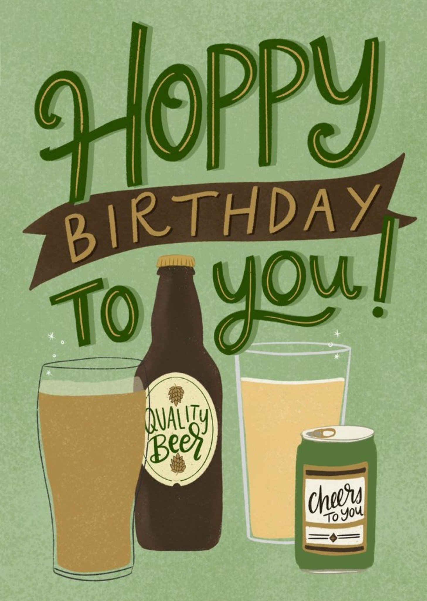 Moonpig Pen & Paint Illustrations Food And Drink Beer Birthday Card, Large