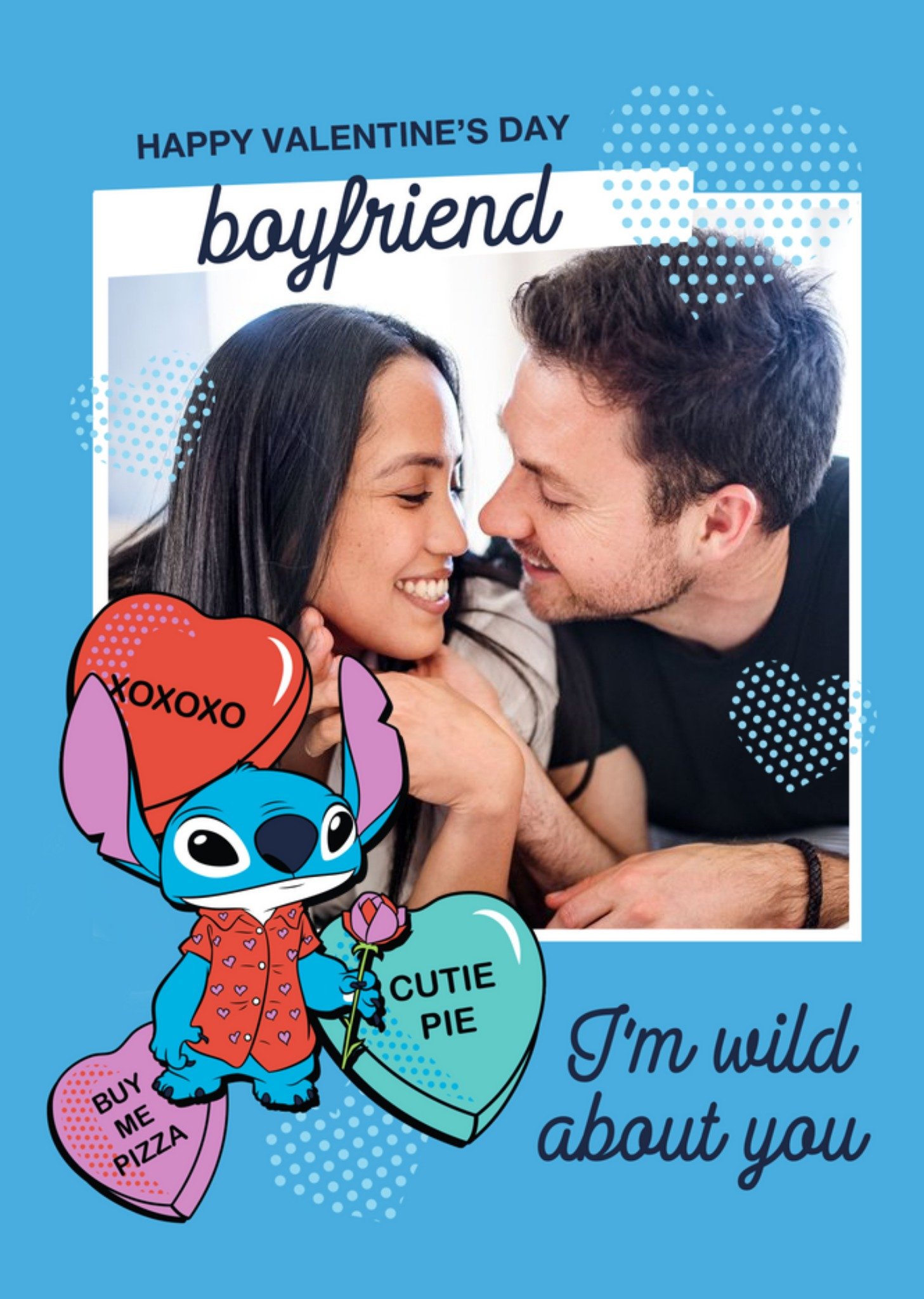 Disney Lilo And Stitch Wild About You Photo Upload Valentine's Card, Large