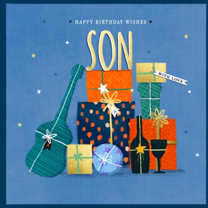 Illustration Gifts Design Happy Birthday Wishes Son With Love Card