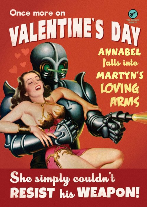 Vintage Retro She Couldn't Resist Robots Personalised Happy Valentine's Day Card