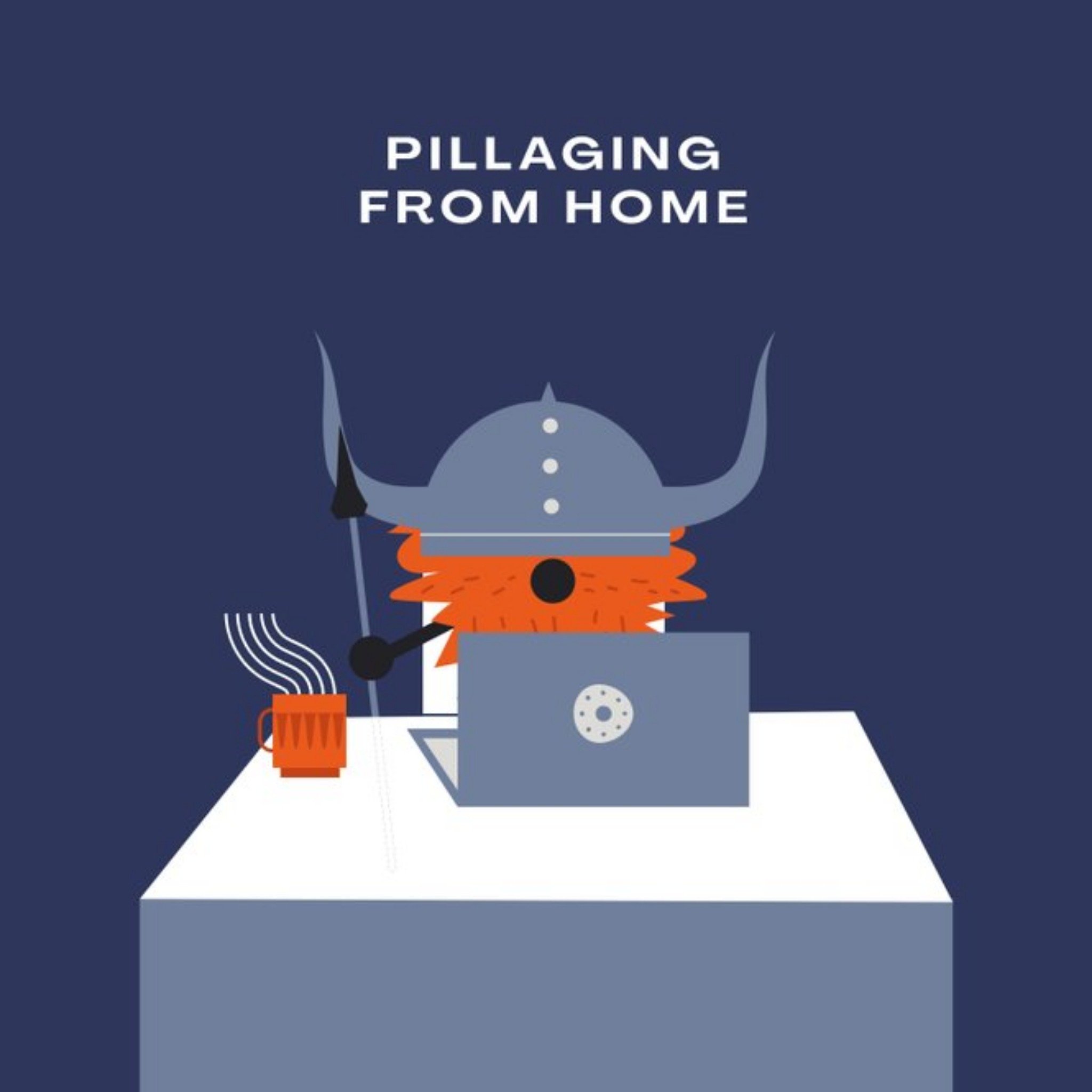 Betiobca Viking Illustration Pillaging From Home New Job Card, Square