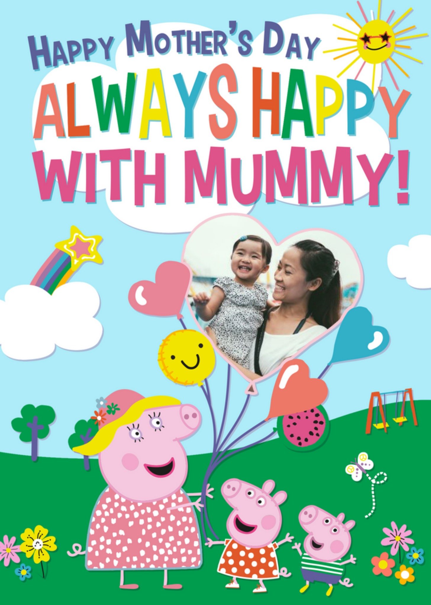 Peppa Pig Always Happy With Mummy Photo Upload Mother's Day Card Ecard