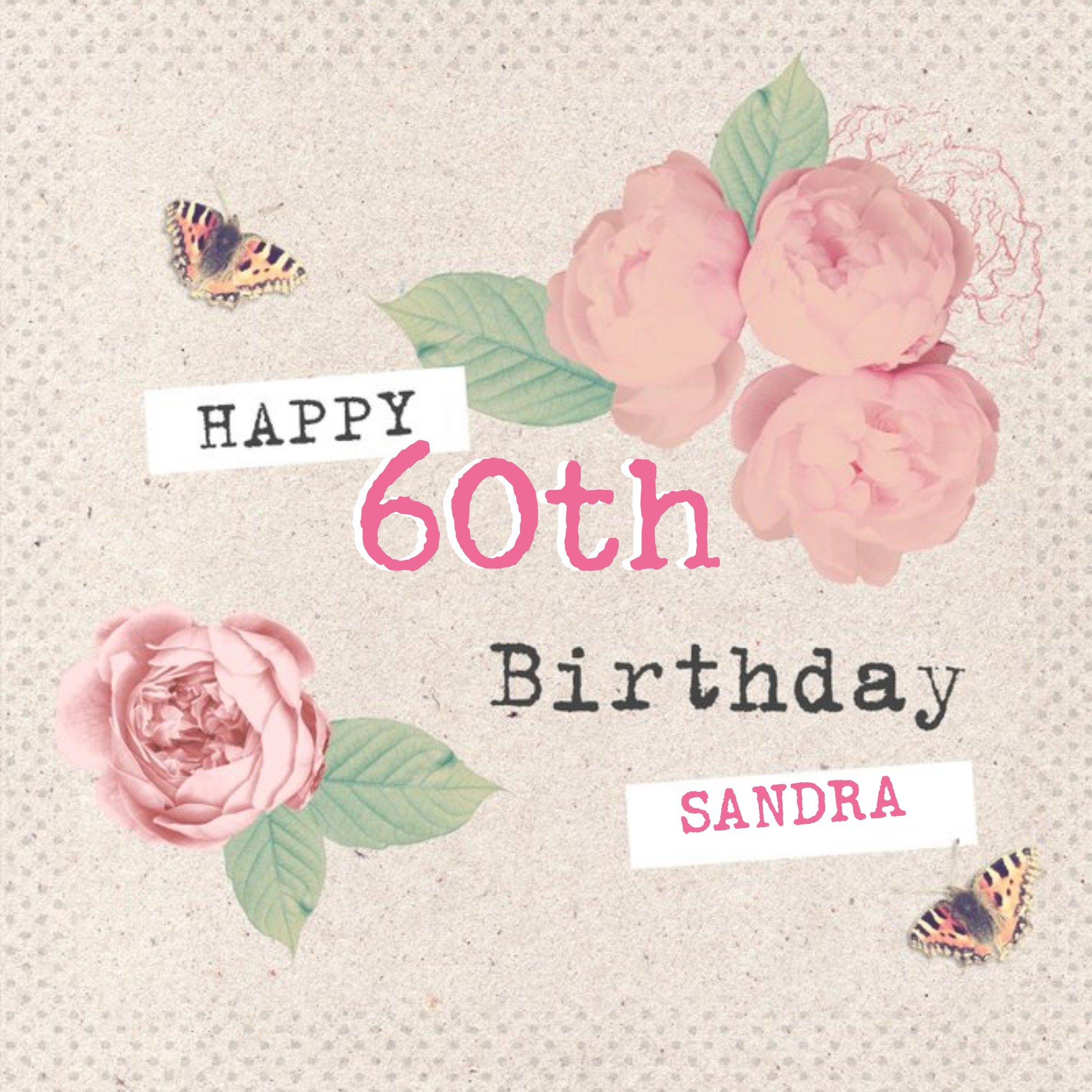 Cream And Pastel Pink Roses Personalised Happy 60th Birthday Card, Square