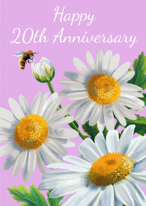 Floral Daisy Illustration Happy Anniversary Card
