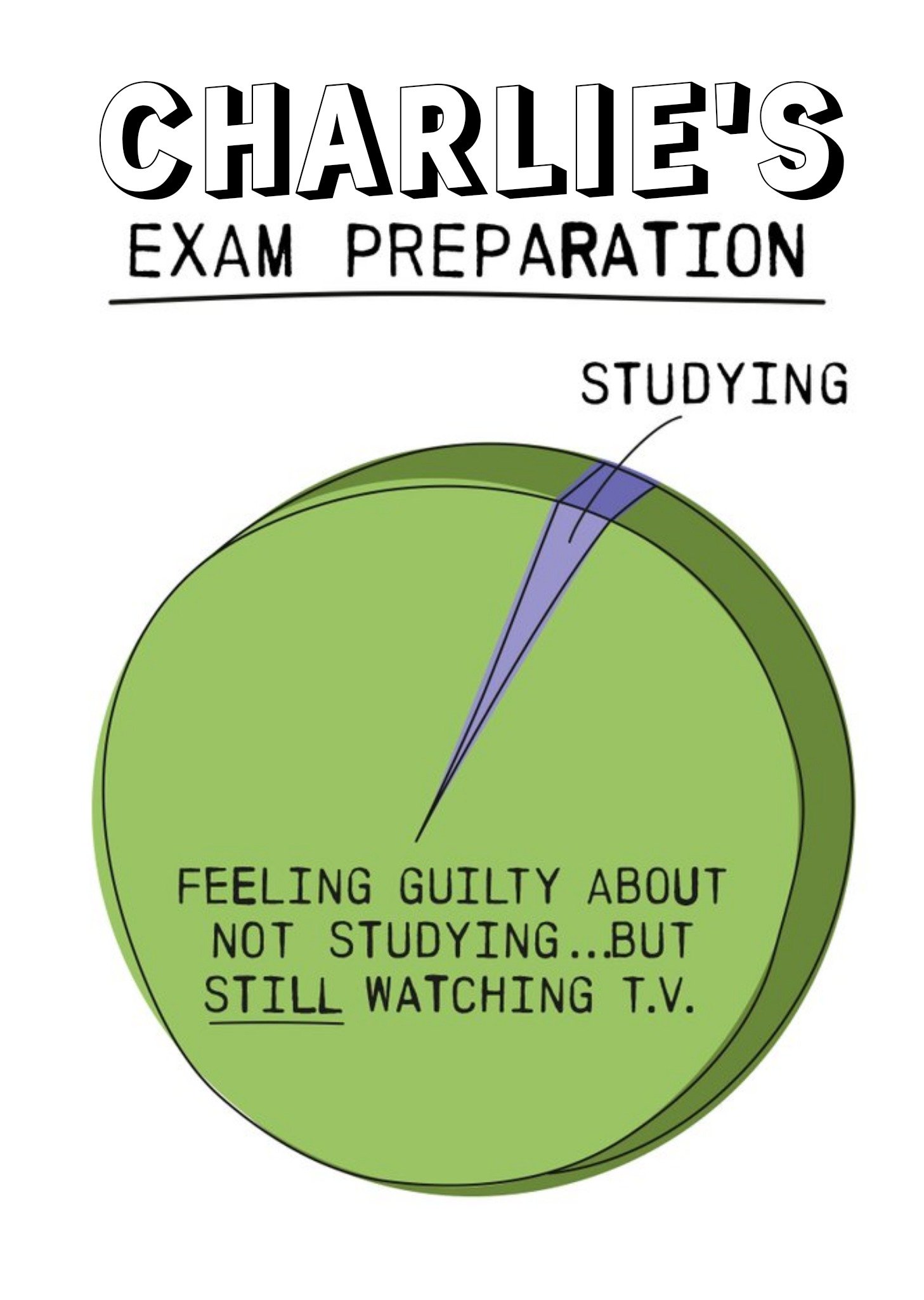 Moonpig Illustrations Of A Studying Pie Chart Funny Exam Preparation Card, Large