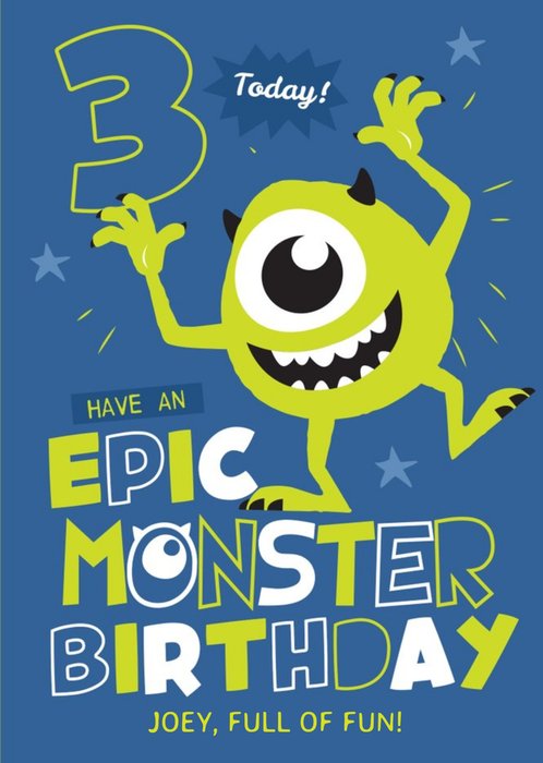 Disney Monsters Inc Mike Wazowski Epic Monster 3rd Birthday Card