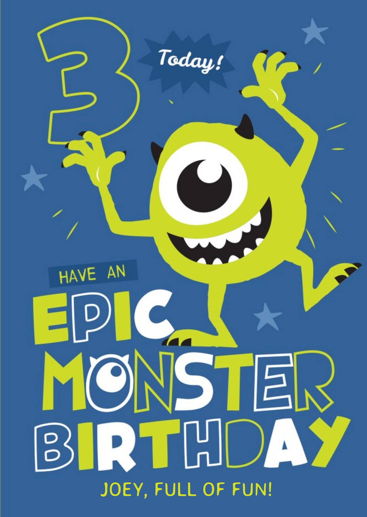 Disney Monsters Inc Mike Wazowski Epic Monster 3rd Birthday Card Ecard