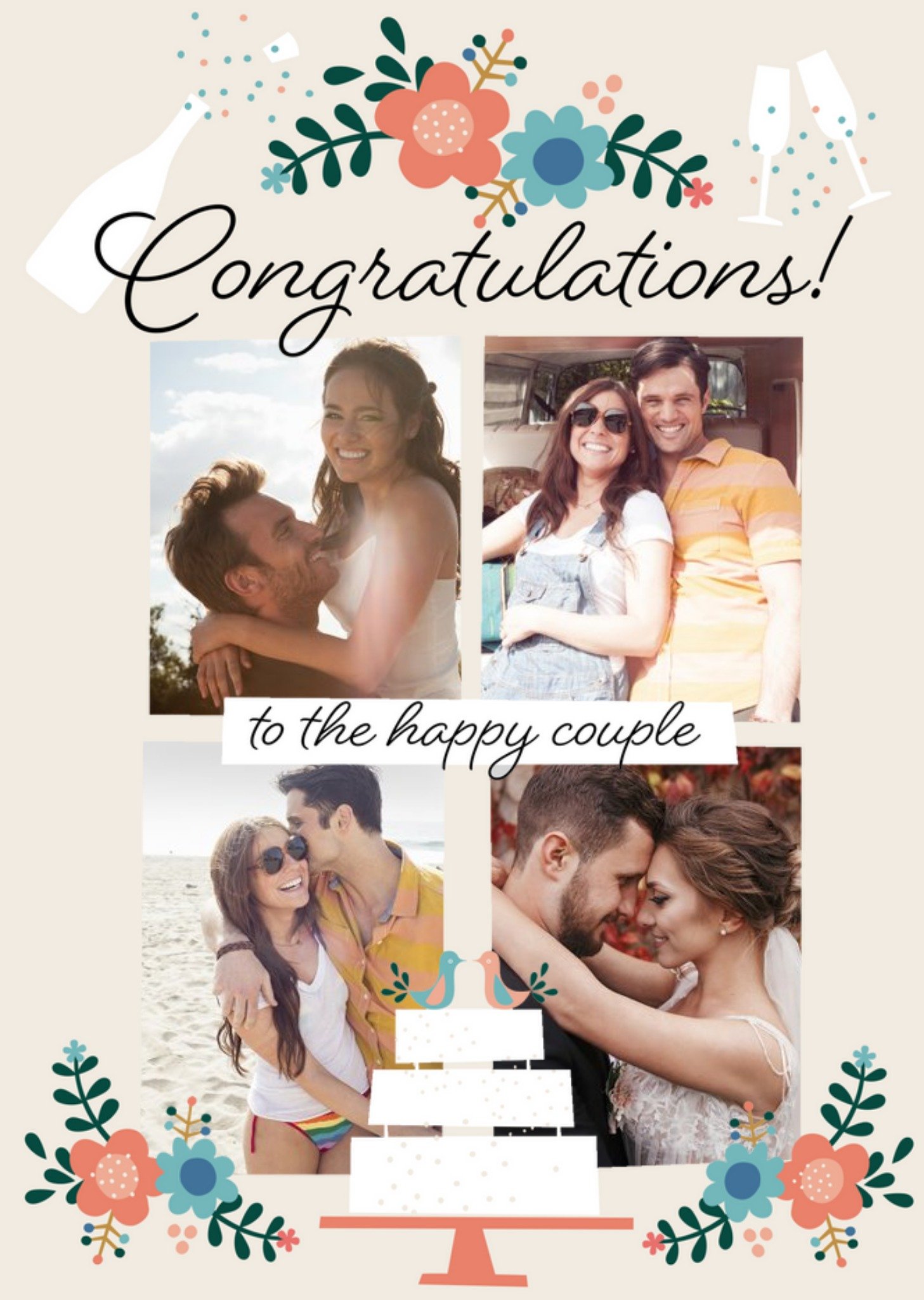 Moonpig Typographic Floral Design Congratulations To The Happy Couple Wedding Photo Upload Card Ecar