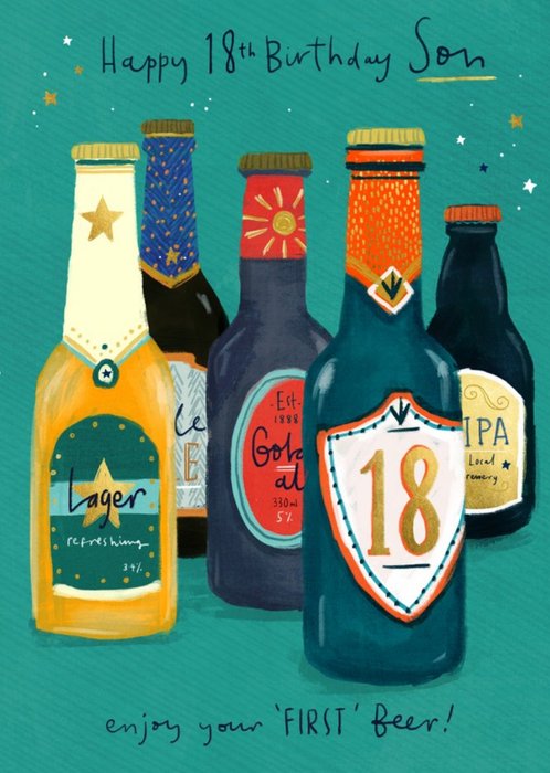 Illustration Bottles Happy 18th Birthday Son Enjoy Your First Beer