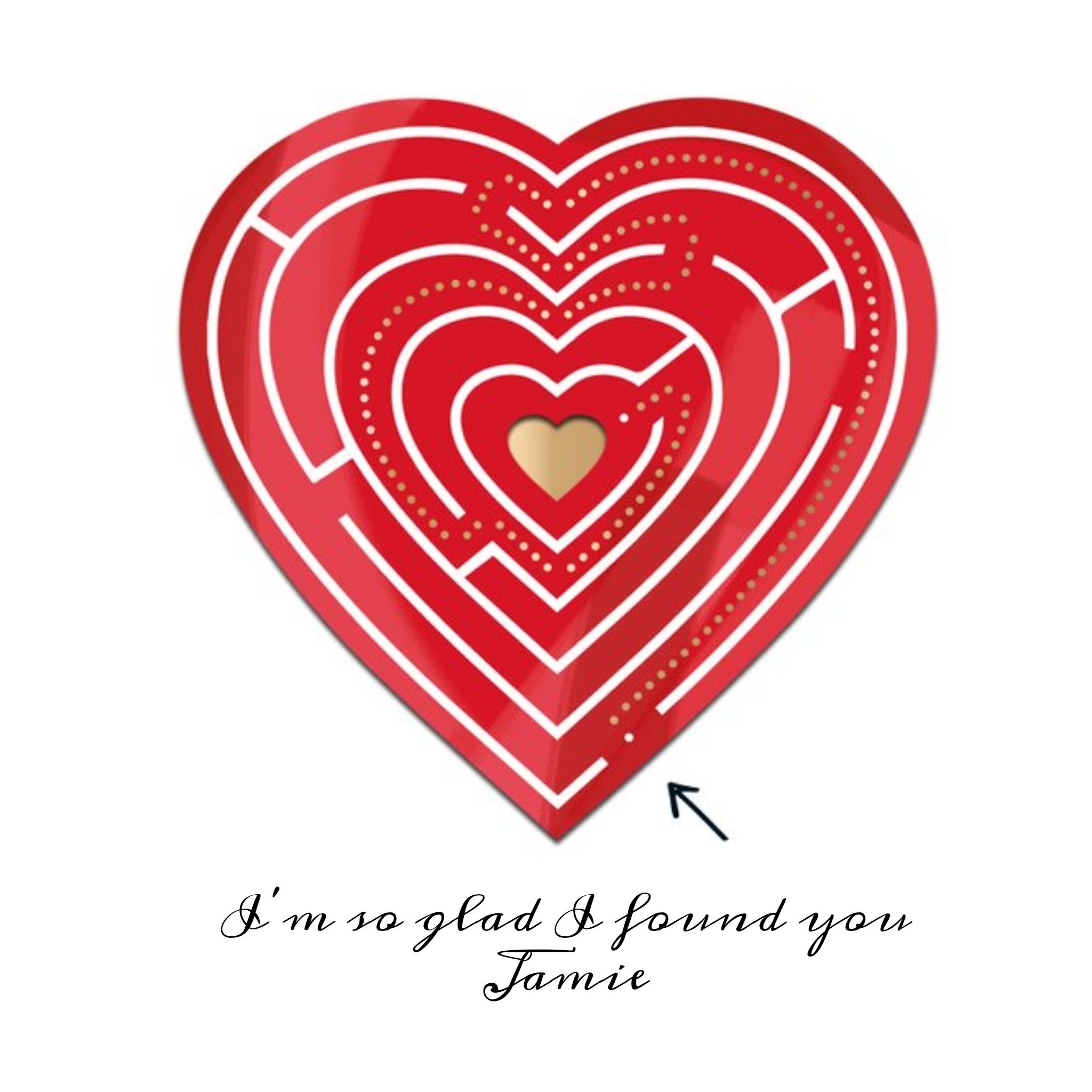 Ling Design Heart Maze Personalised Happy Valentines Day Card, Square