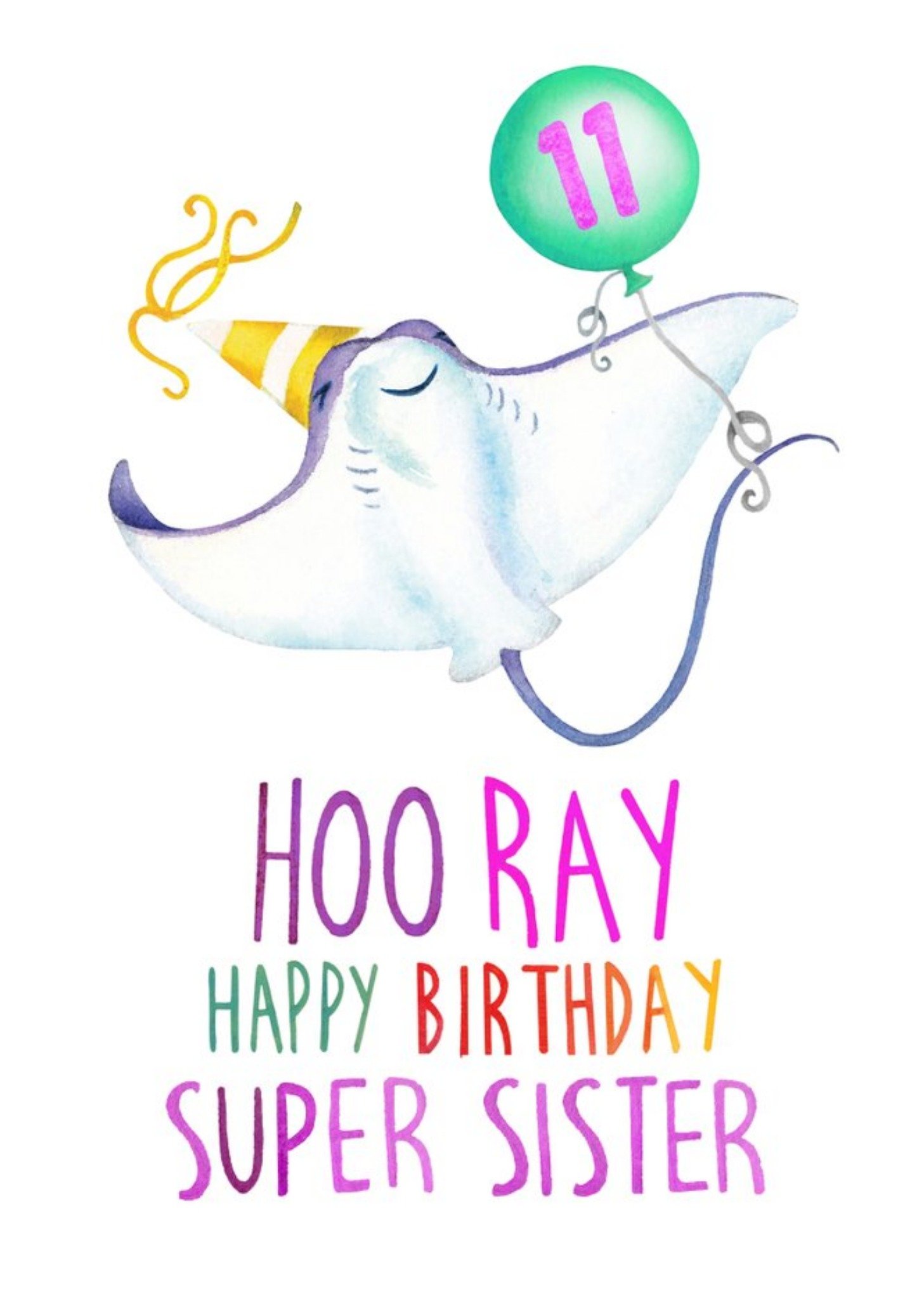 Moonpig Cute Stingray Hooray Super Sister Birthday Card, Large
