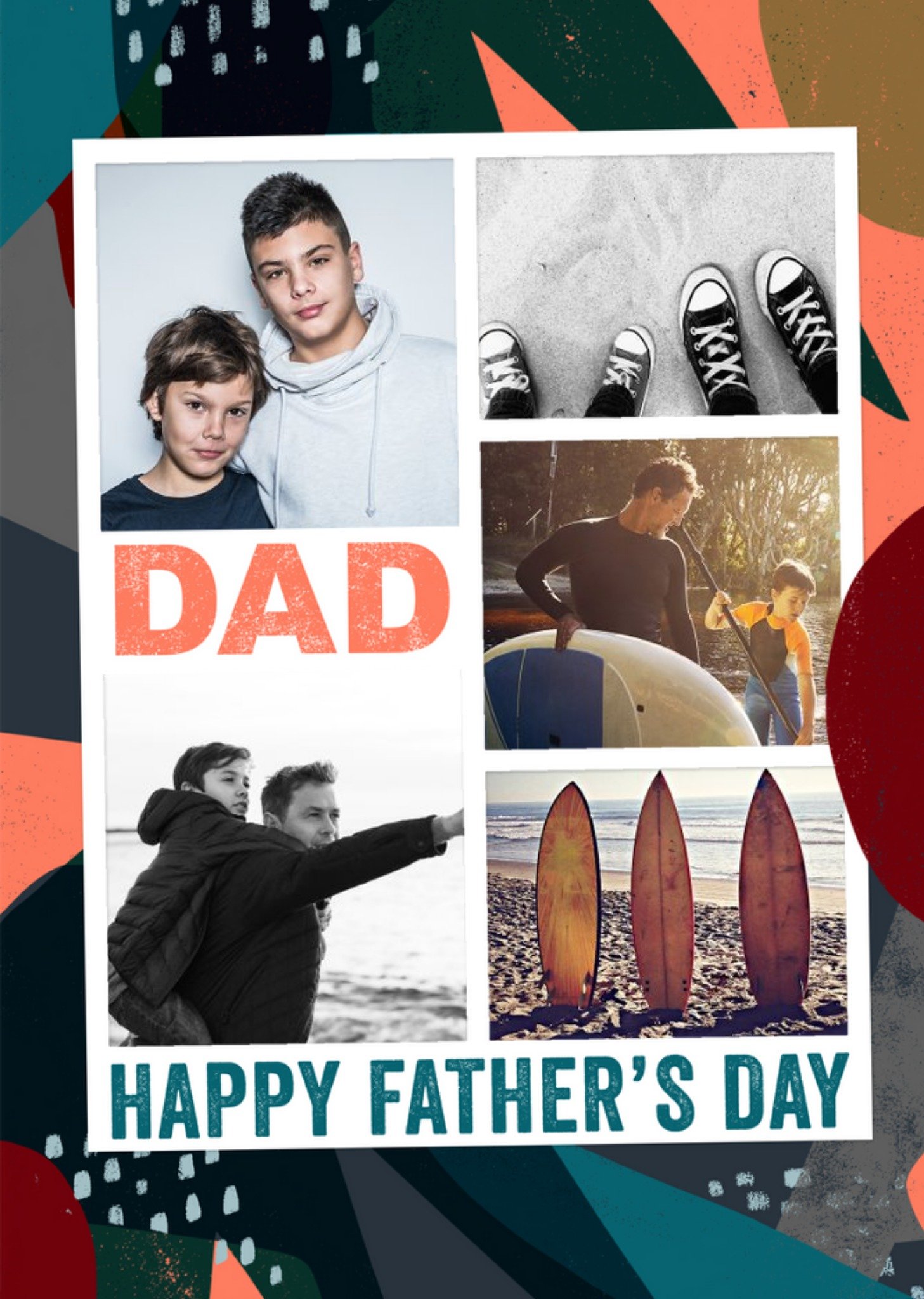 Bright Colourful Patterns Happy Father's Day Multi-Photo Card Ecard