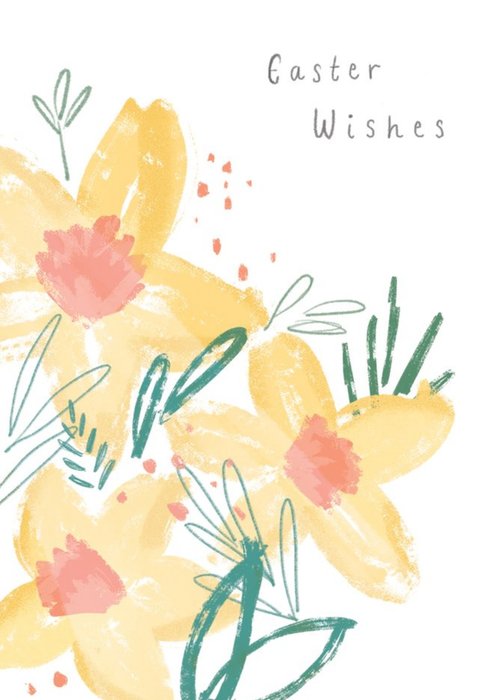 Floral Illustrated Daffodils Easter Wishes Card